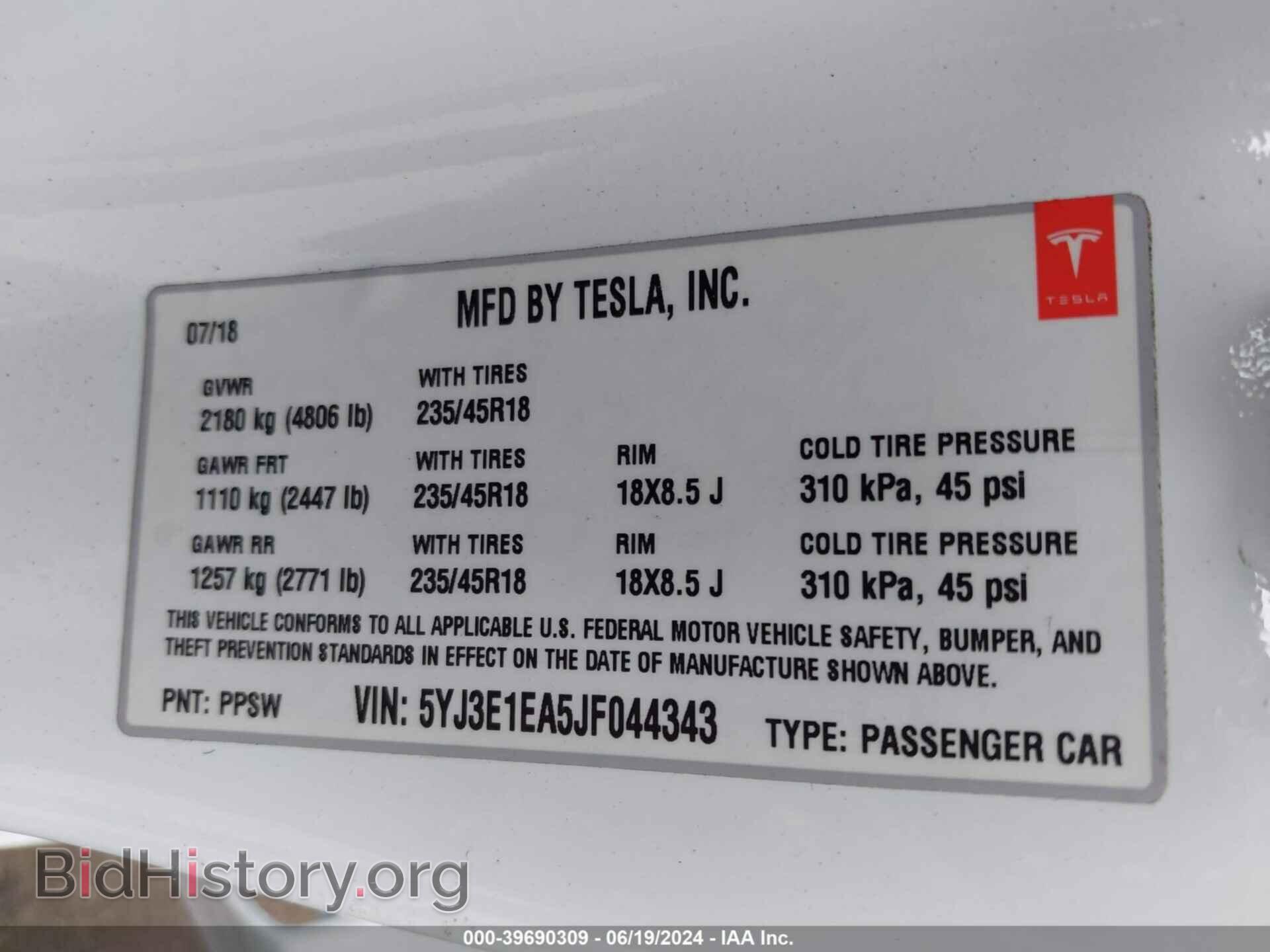 2018 TESLA MODEL 3 - VIN: 5YJ3E1EA5JF044343 - Фото 9