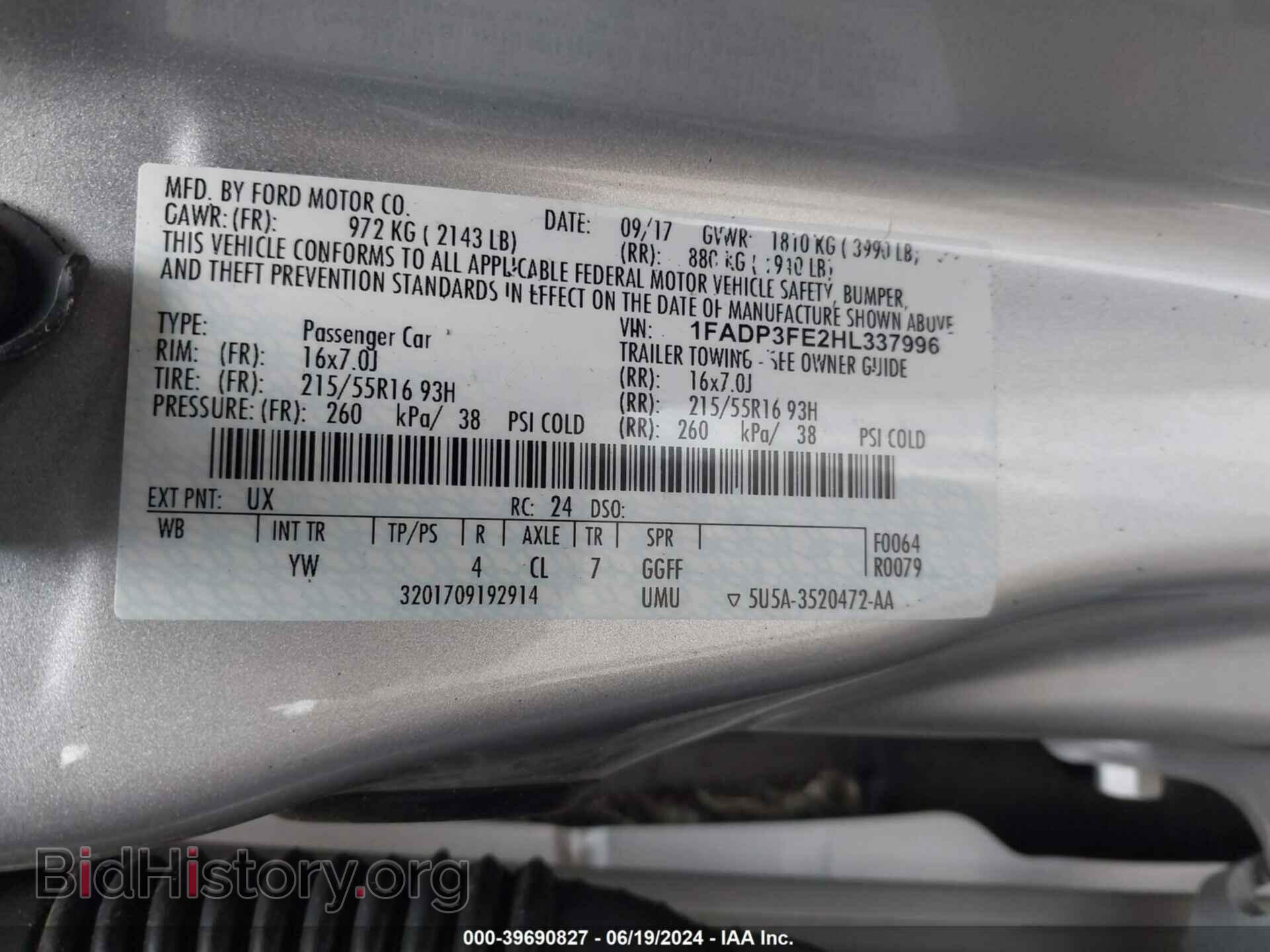 2017 FORD FOCUS - VIN: 1FADP3FE2HL337996 - Фото 9