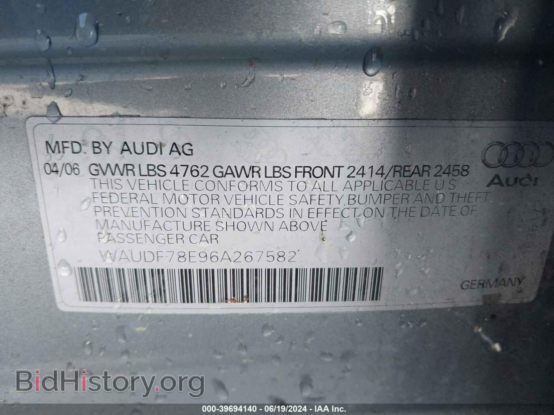 2006 AUDI A4 - VIN: WAUDF78E96A267582 - Photo 9