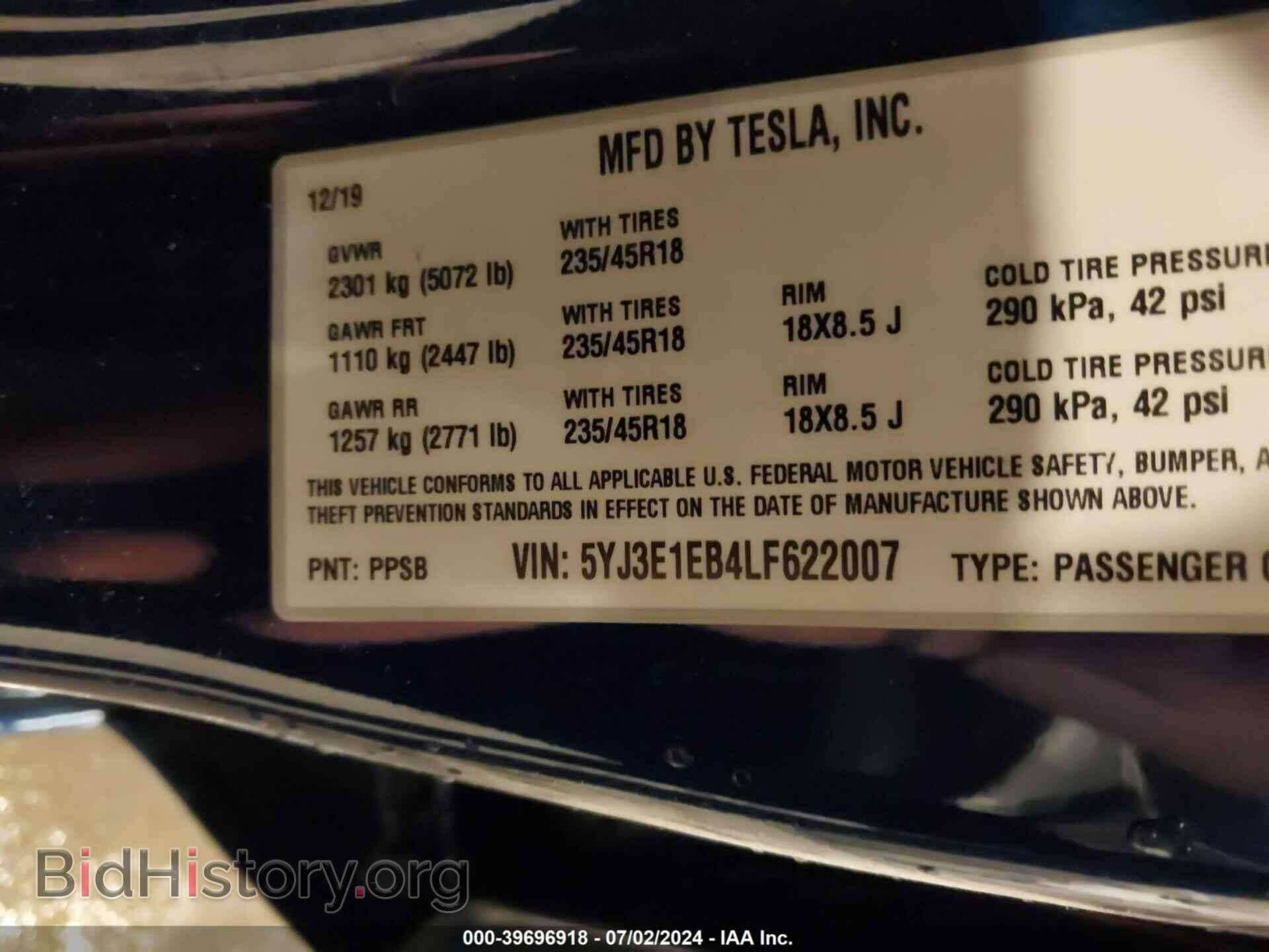 2020 TESLA MODEL 3 - VIN: 5YJ3E1EB4LF622007 - Фото 9