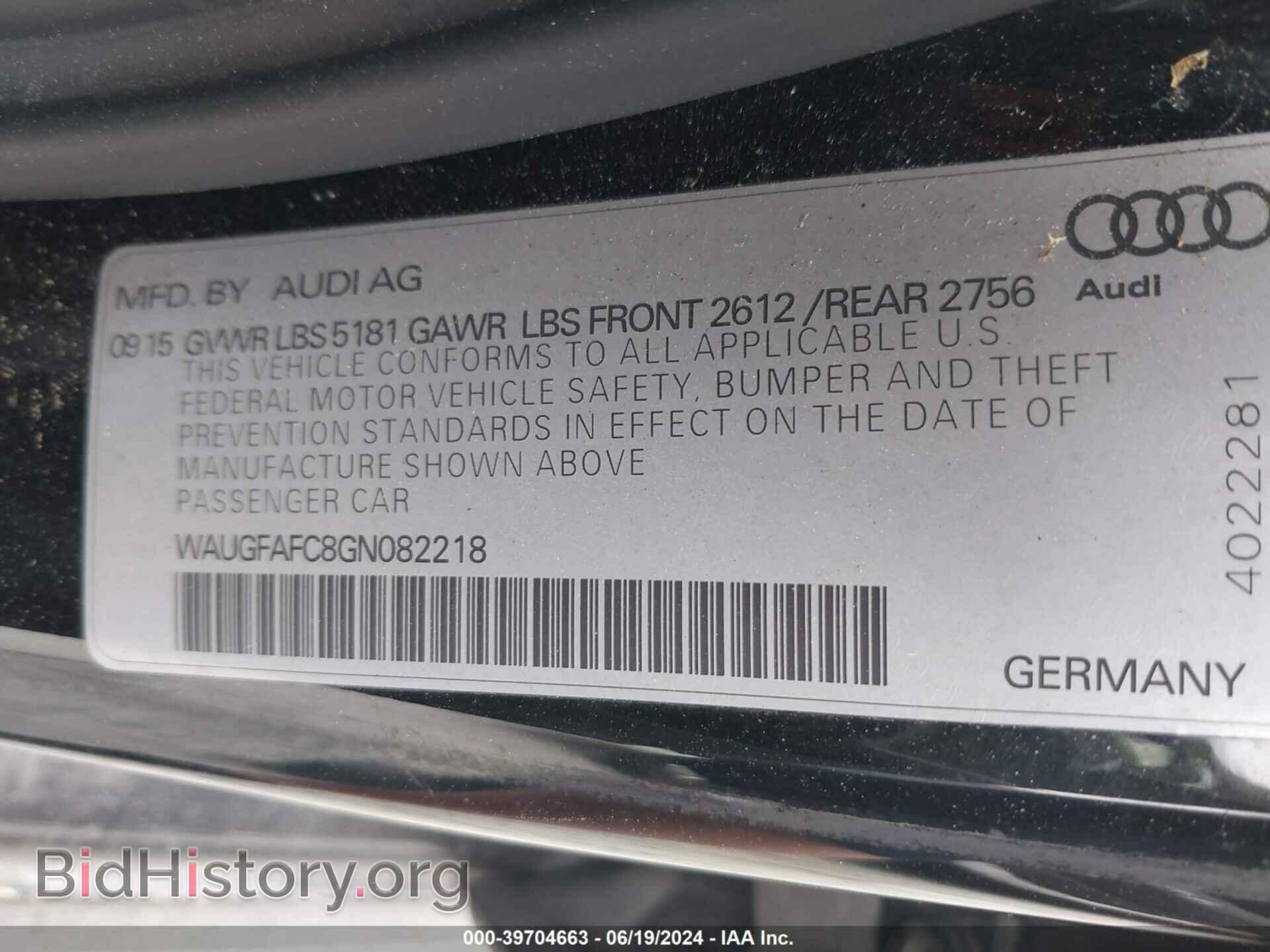 2016 AUDI A6 - VIN: WAUGFAFC8GN082218 - Фото 9