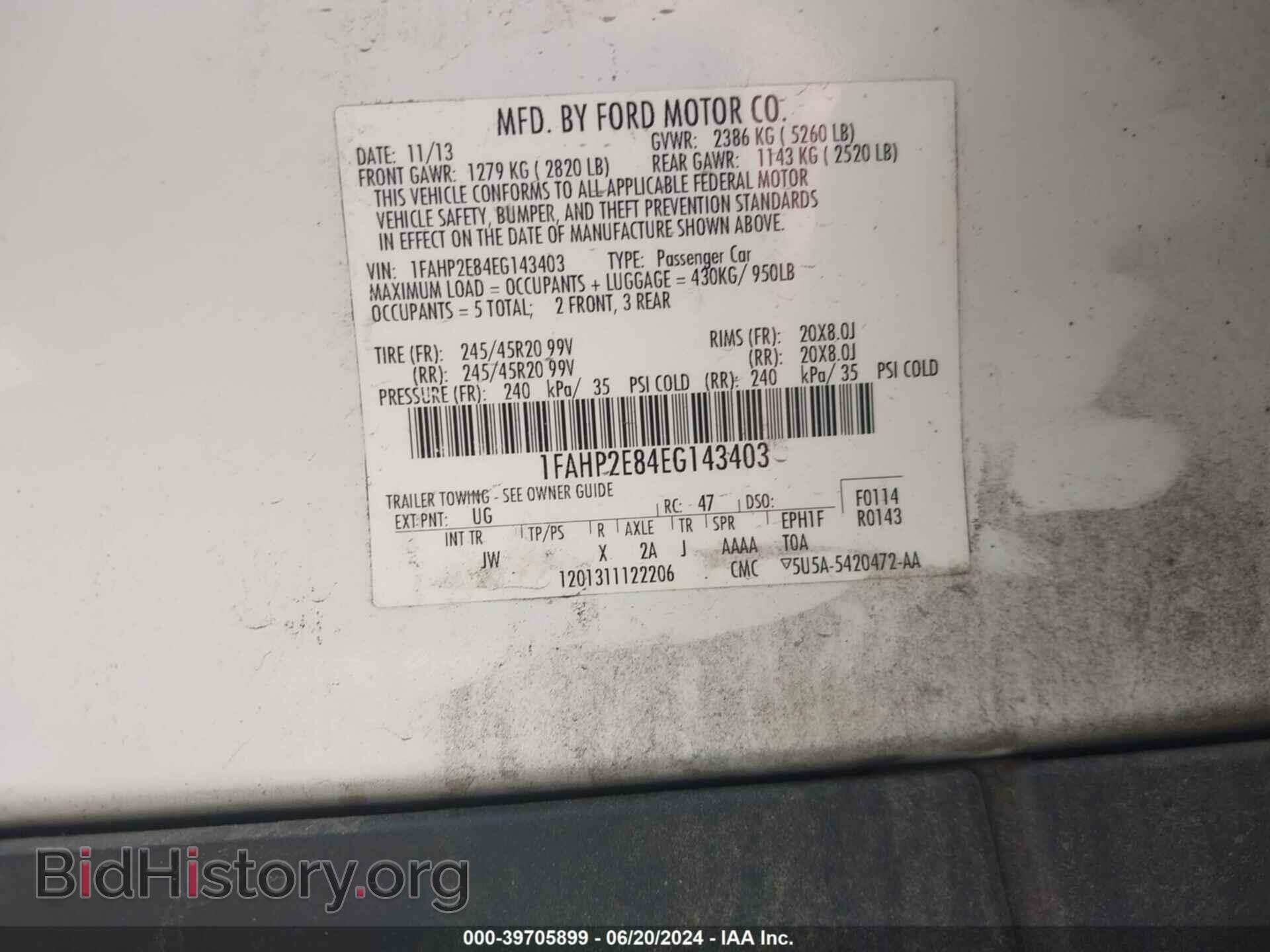 2014 FORD TAURUS - VIN: 1FAHP2E84EG143403 - Photo 9