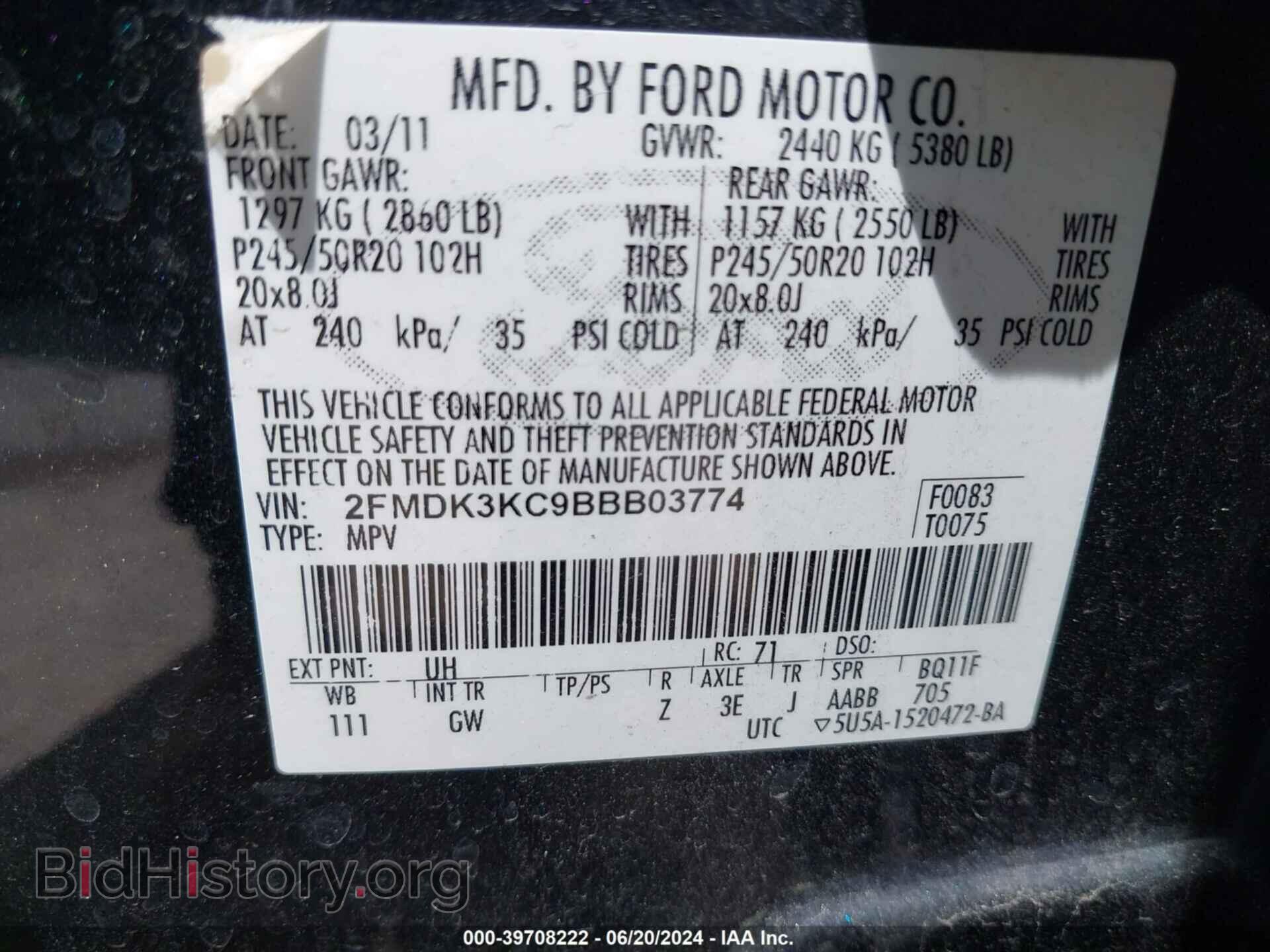 2011 FORD EDGE - VIN: 2FMDK3KC9BBB03774 - Photo 9