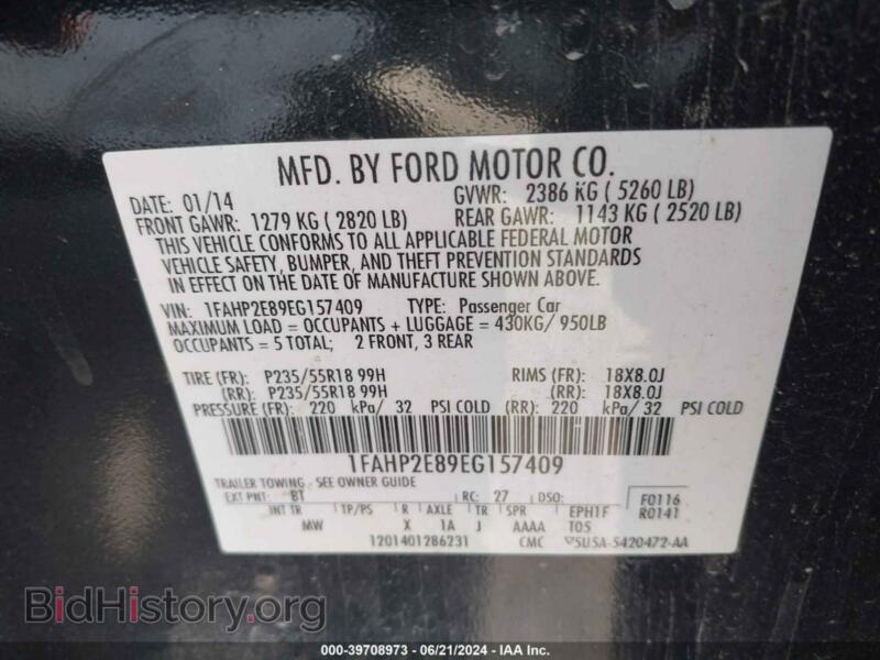 2014 Ford TAURUS (VIN 1FAHP2E89EG157409) — photo 9 of 16