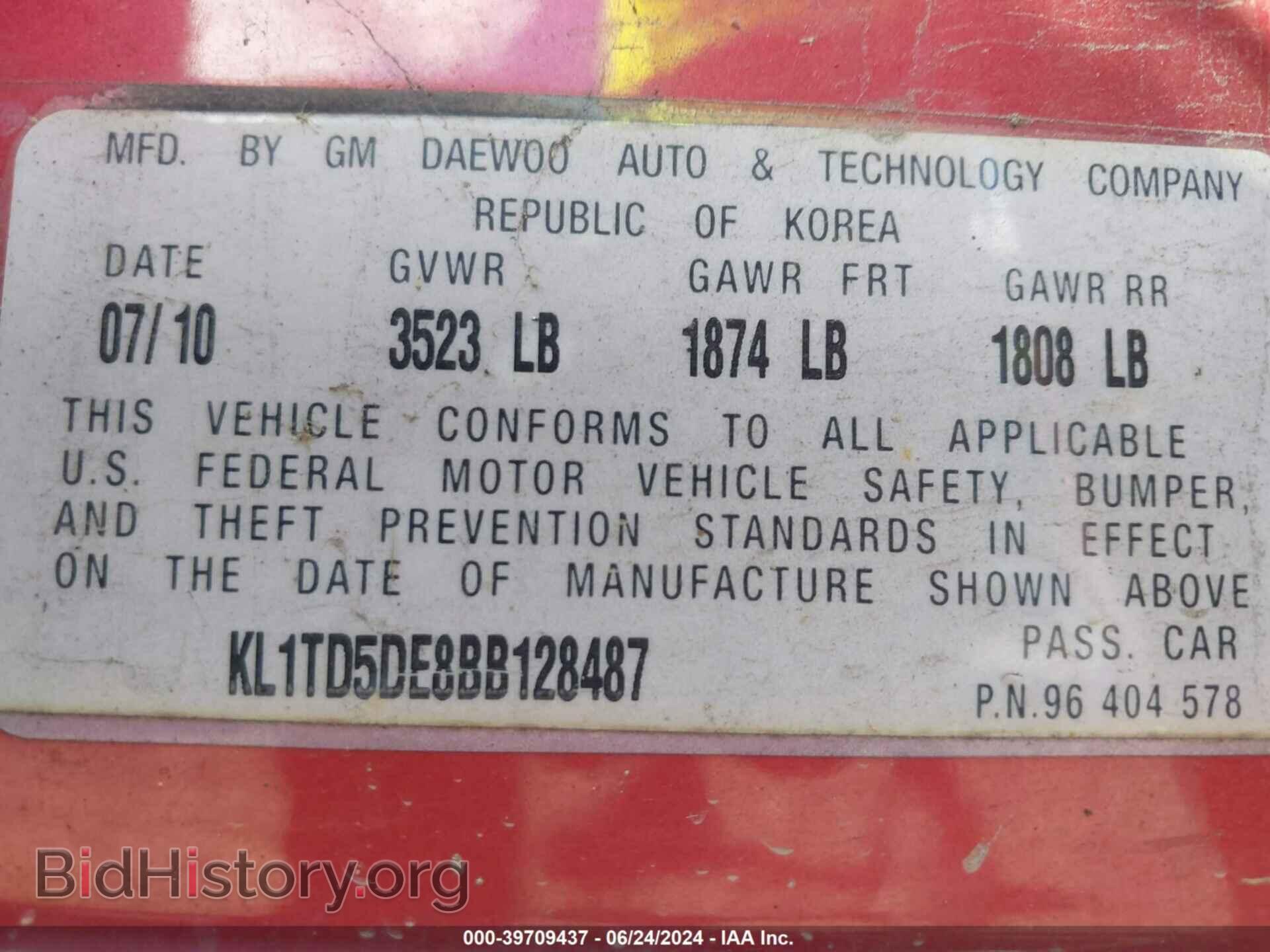 2011 CHEVROLET AVEO - VIN: KL1TD5DE8BB128487 - Фото 9