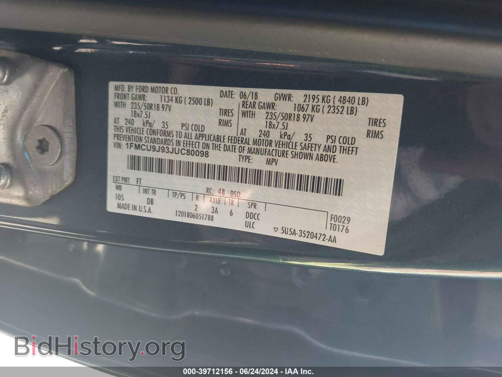 2018 FORD ESCAPE - VIN: 1FMCU9J93JUC80098 - Фото 9