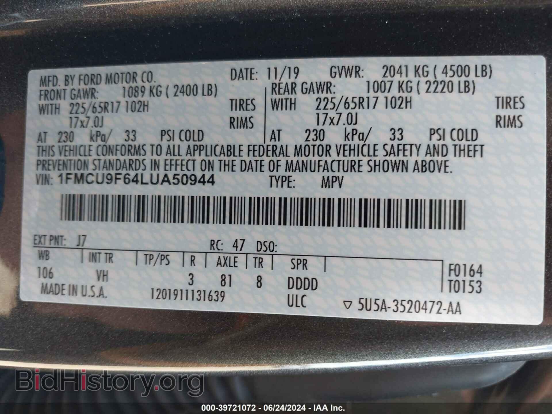 2020 FORD ESCAPE - VIN: 1FMCU9F64LUA50944 - Photo 9