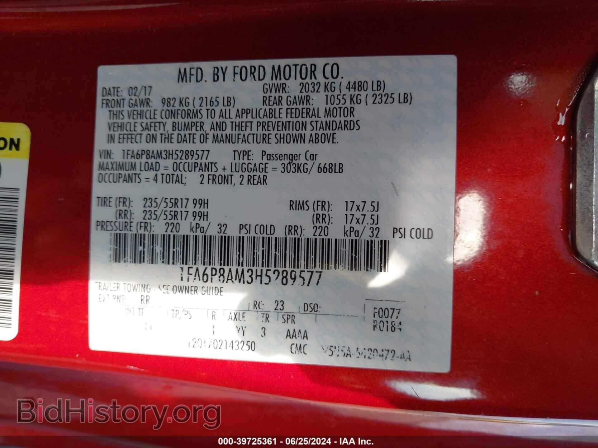 2017 FORD MUSTANG - VIN: 1FA6P8AM3H5289577 - Фото 9