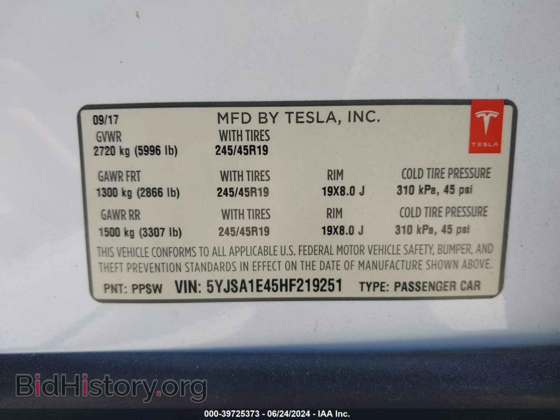 2017 TESLA MODEL S - VIN: 5YJSA1E45HF219251 - Photo 9