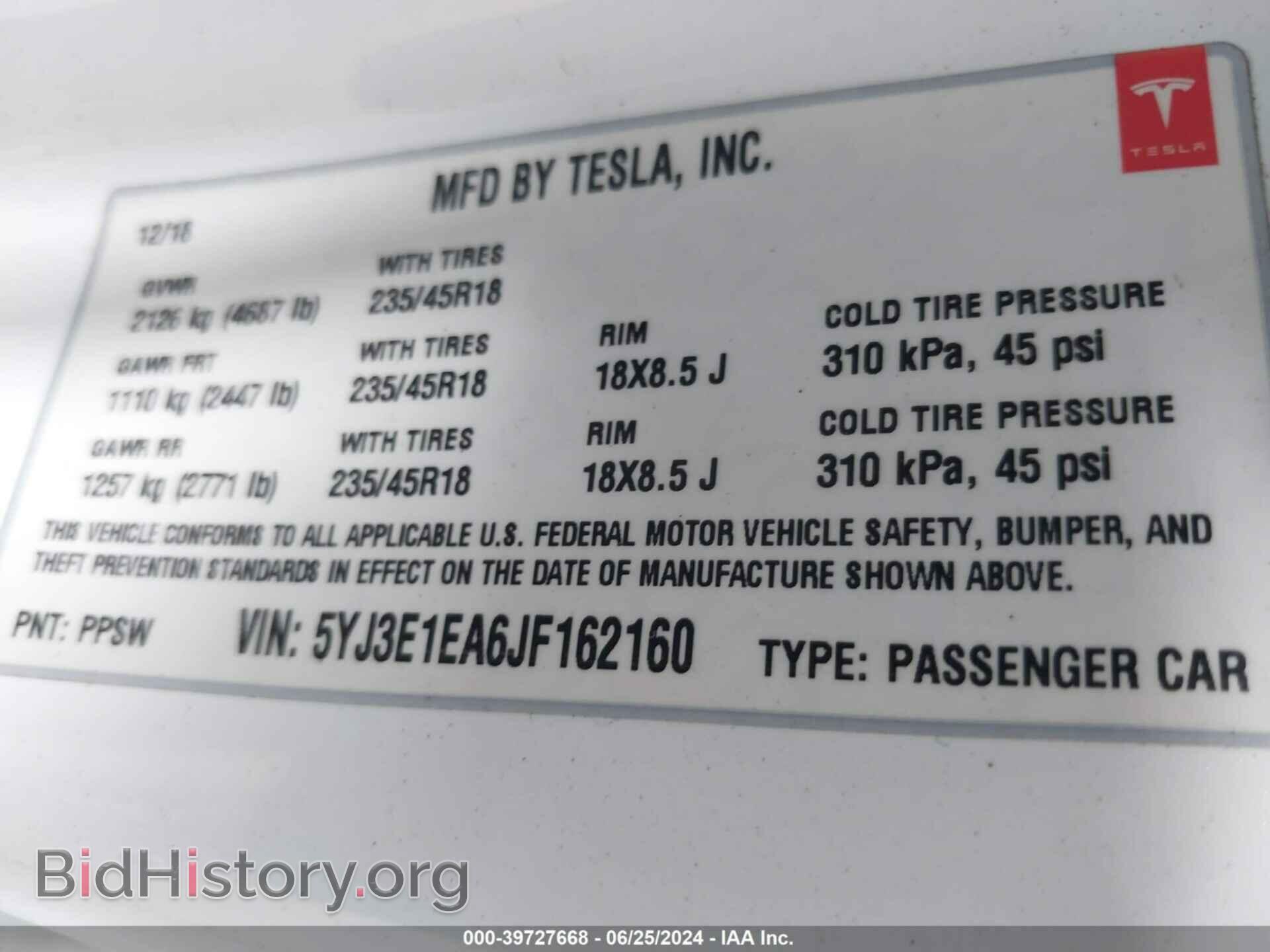 2018 TESLA MODEL 3 - VIN: 5YJ3E1EA6JF162160 - Фото 9