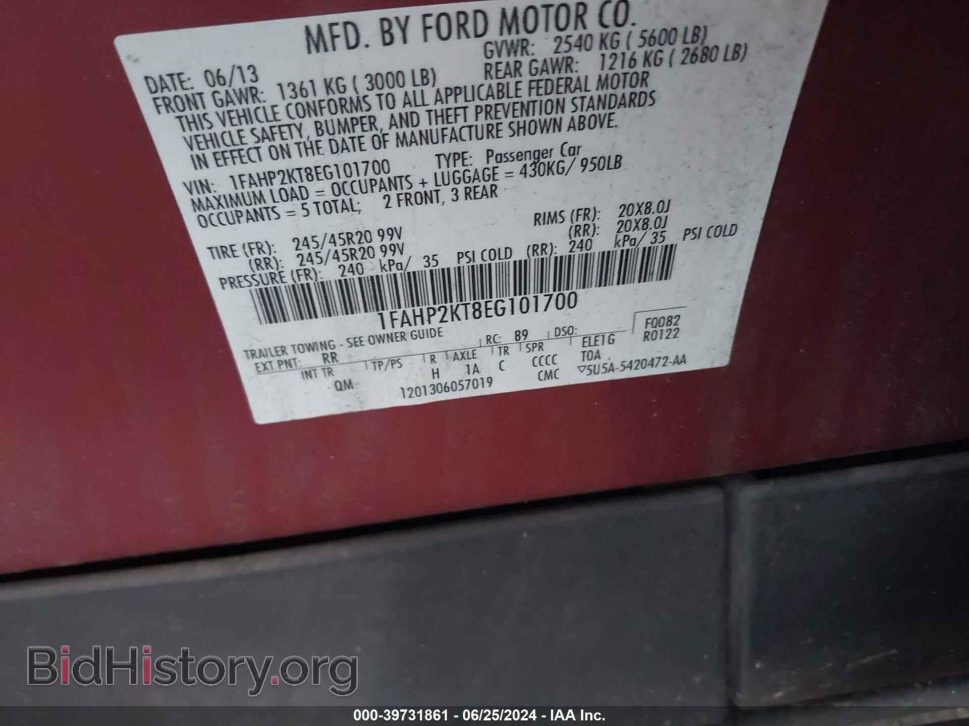 2014 FORD TAURUS - VIN: 1FAHP2KT8EG101700 - Фото 9