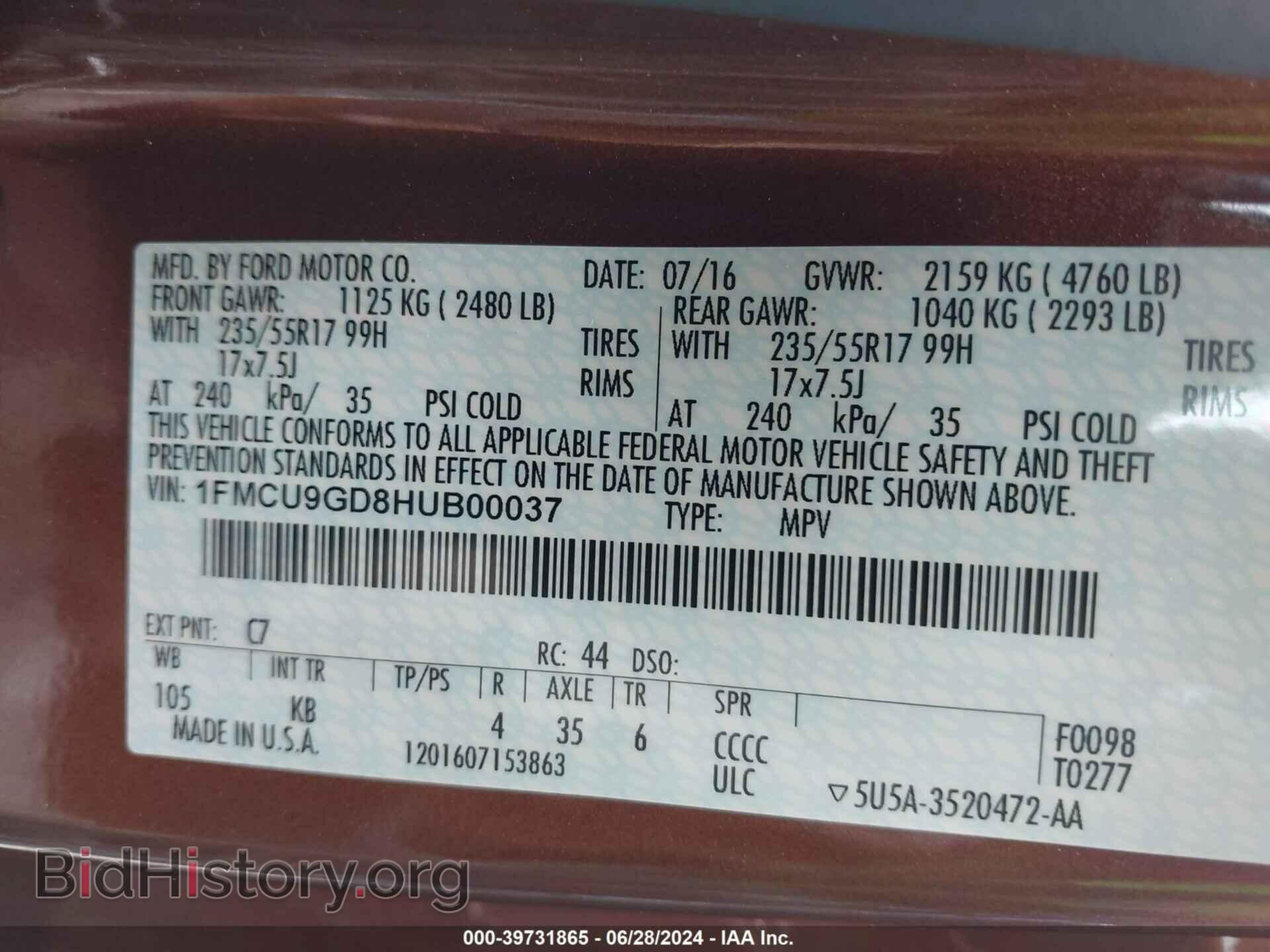 2017 FORD ESCAPE - VIN: 1FMCU9GD8HUB00037 - Photo 9