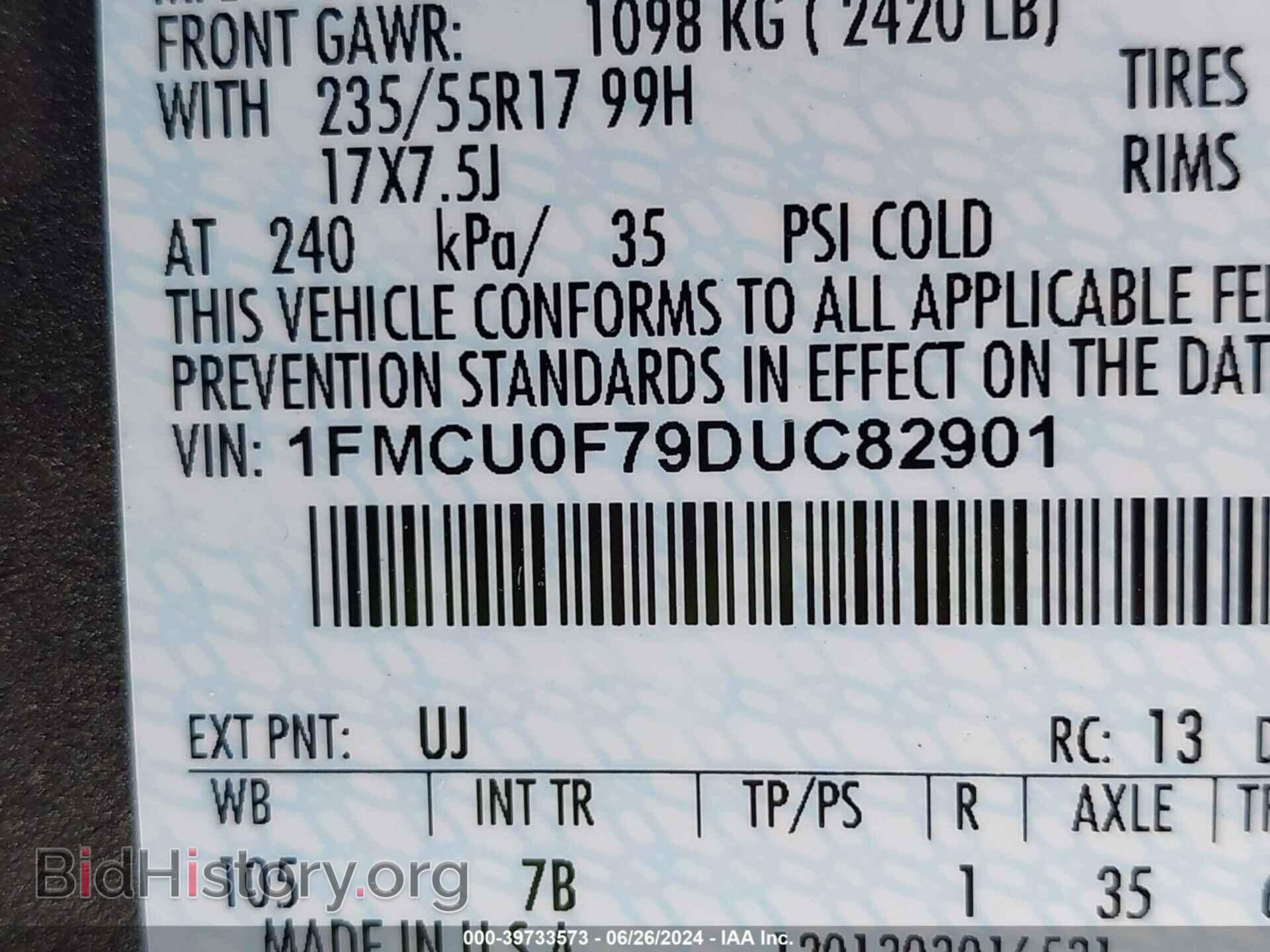 2013 FORD ESCAPE - VIN: 1FMCU0F79DUC82901 - Фото 9
