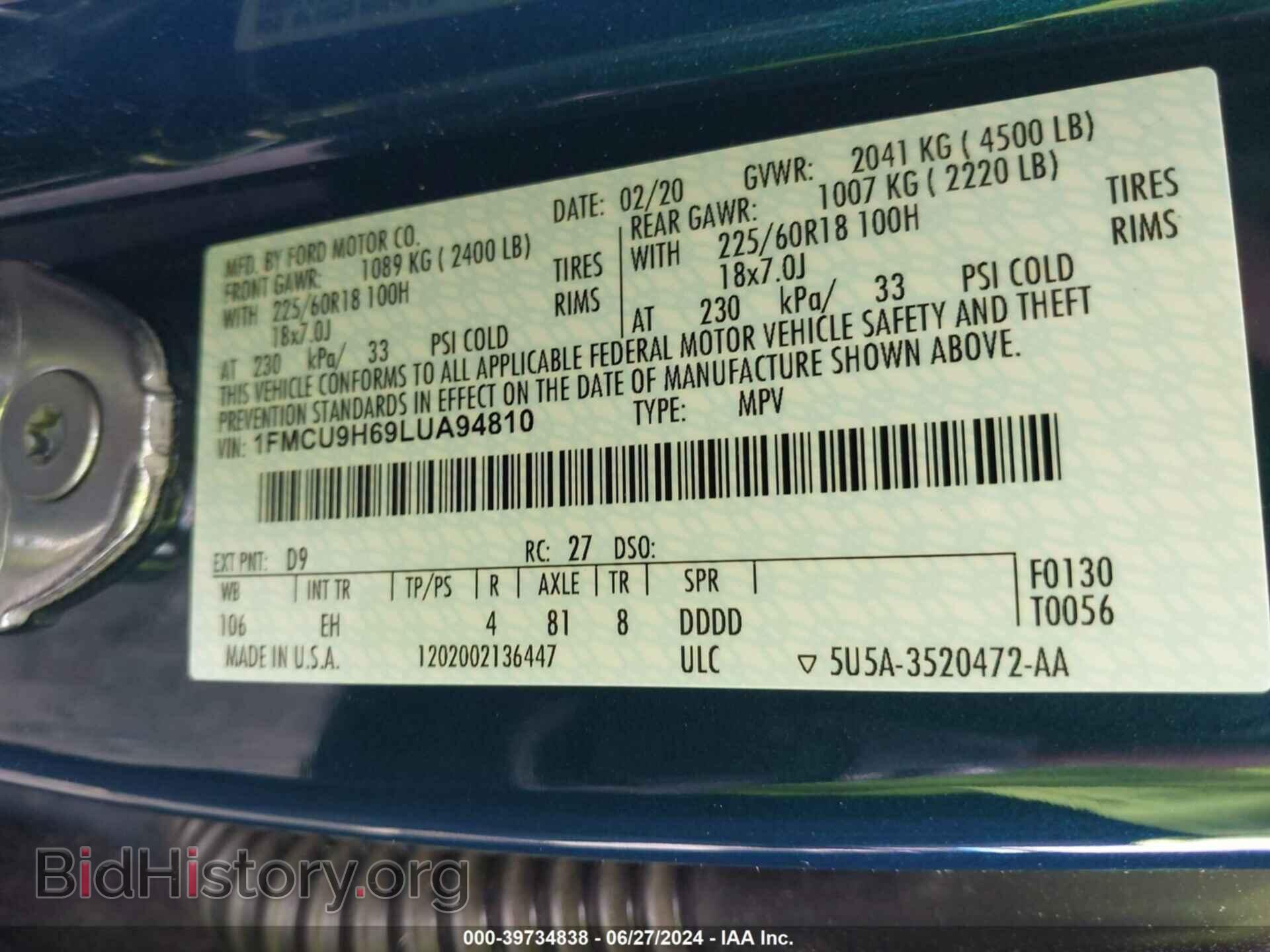 2020 FORD ESCAPE - VIN: 1FMCU9H69LUA94810 - Photo 9
