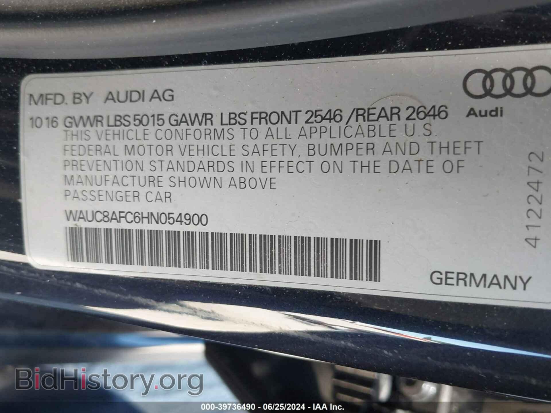 2017 AUDI A6 - VIN: WAUC8AFC6HN054900 - Фото 9