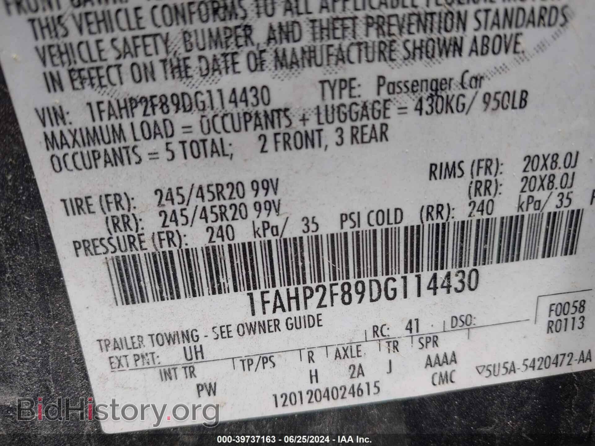 2013 FORD TAURUS - VIN: 1FAHP2F89DG114430 - Фото 9