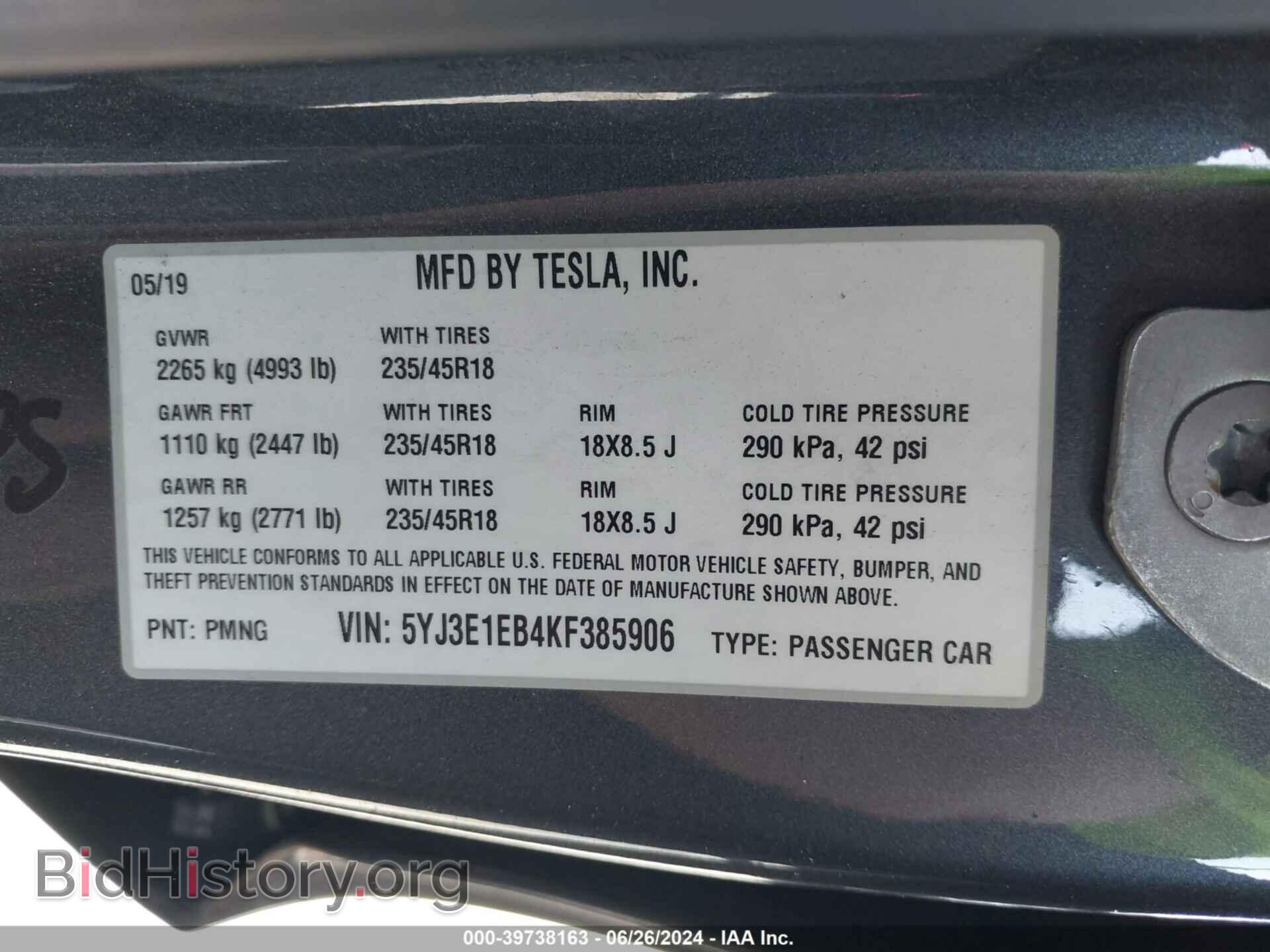 2019 TESLA MODEL 3 - VIN: 5YJ3E1EB4KF385906 - Фото 9