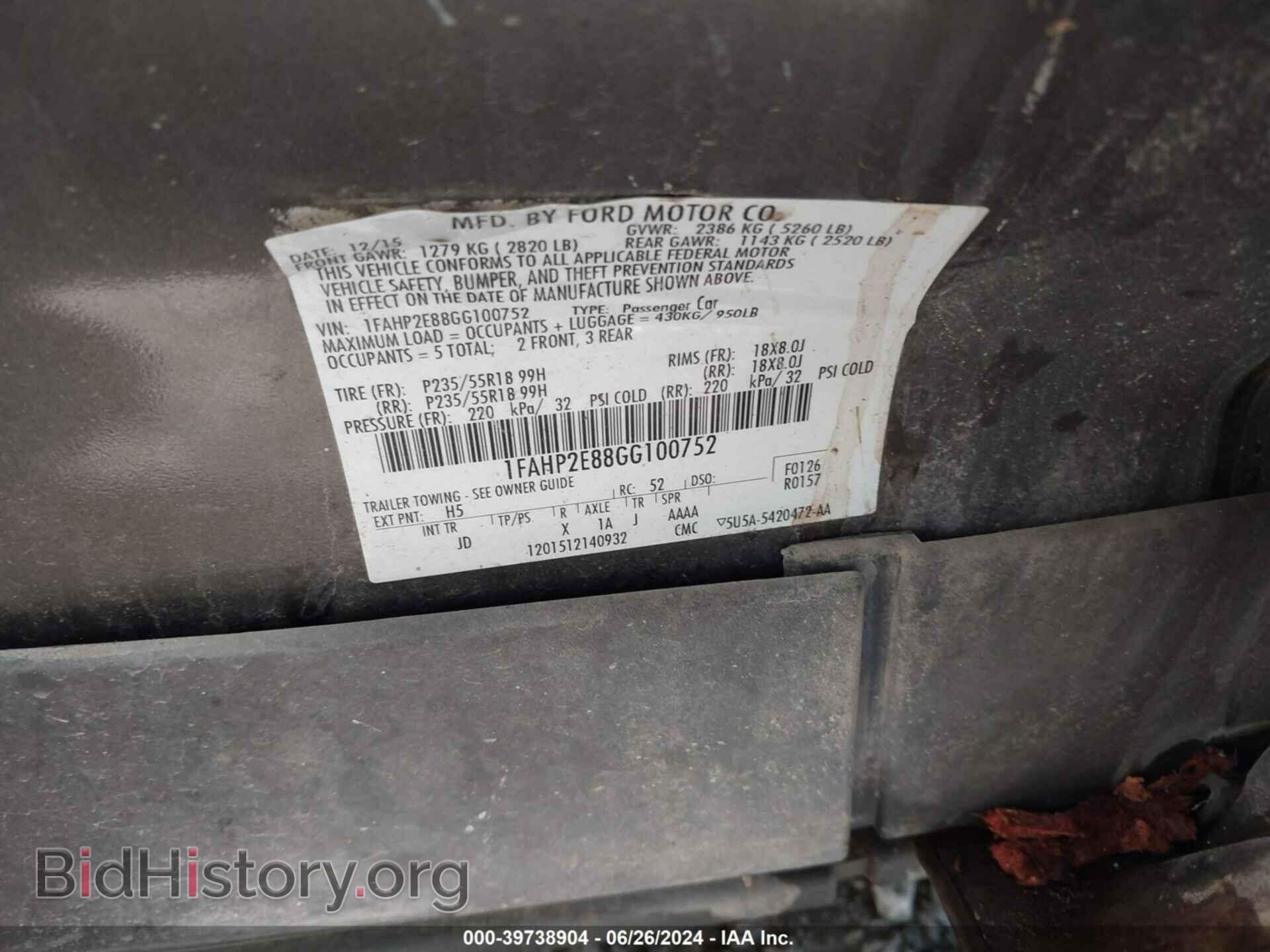 2016 FORD TAURUS - VIN: 1FAHP2E88GG100752 - Фото 9