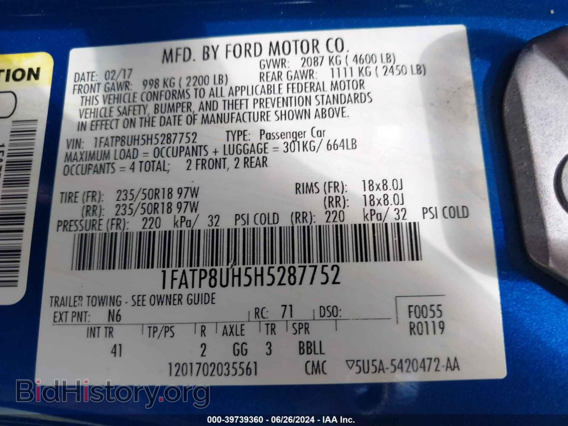 2017 FORD MUSTANG - VIN: 1FATP8UH5H5287752 - Фото 9