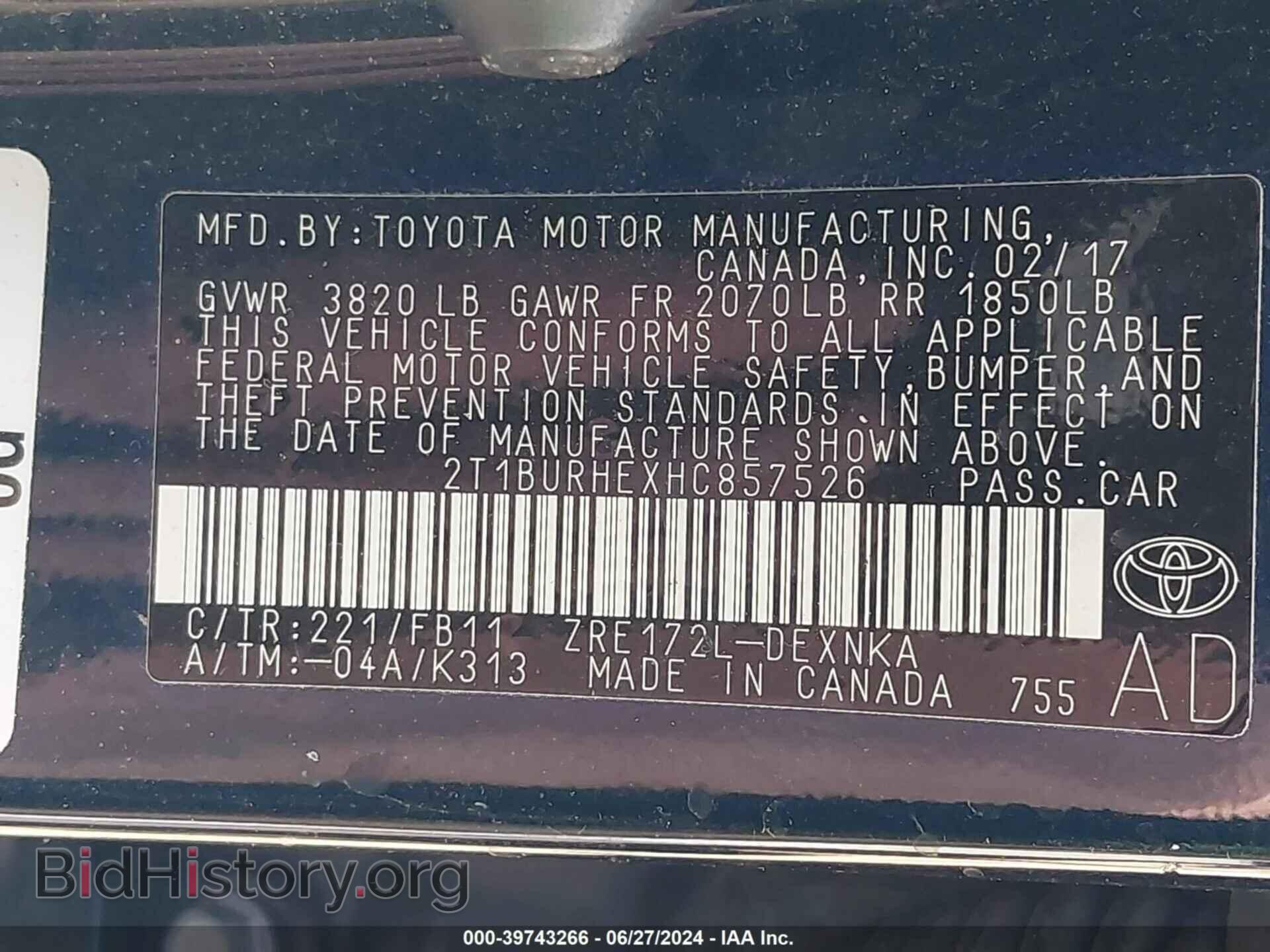 2017 TOYOTA COROLLA - VIN: 2T1BURHEXHC857526 - Фото 9