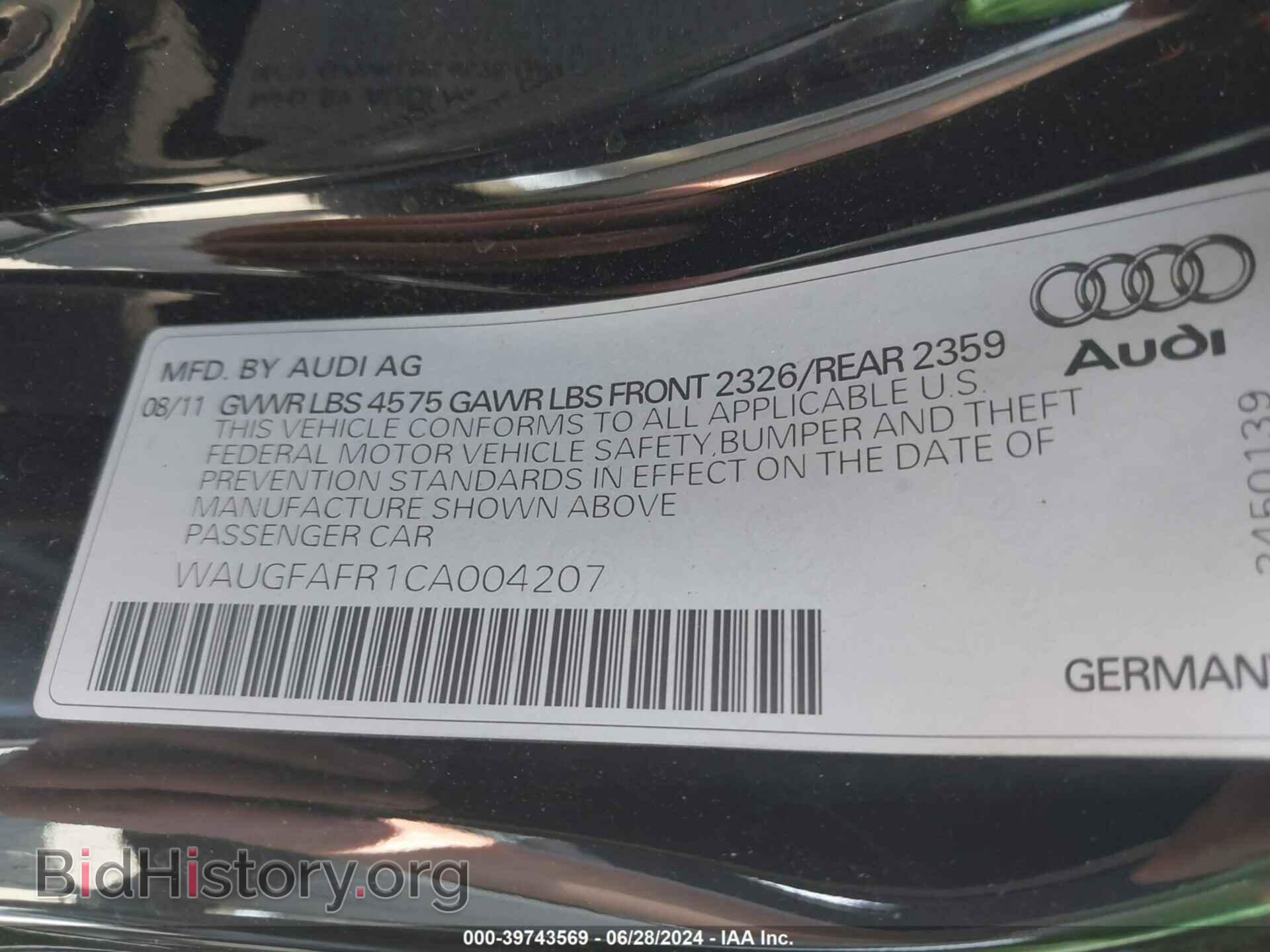2012 AUDI A5 - VIN: WAUGFAFR1CA004207 - Фото 9