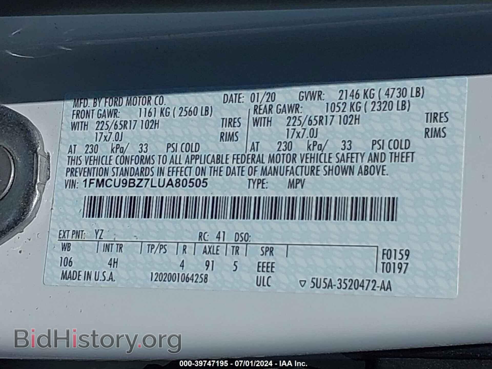 2020 FORD ESCAPE - VIN: 1FMCU9BZ7LUA80505 - Фото 9