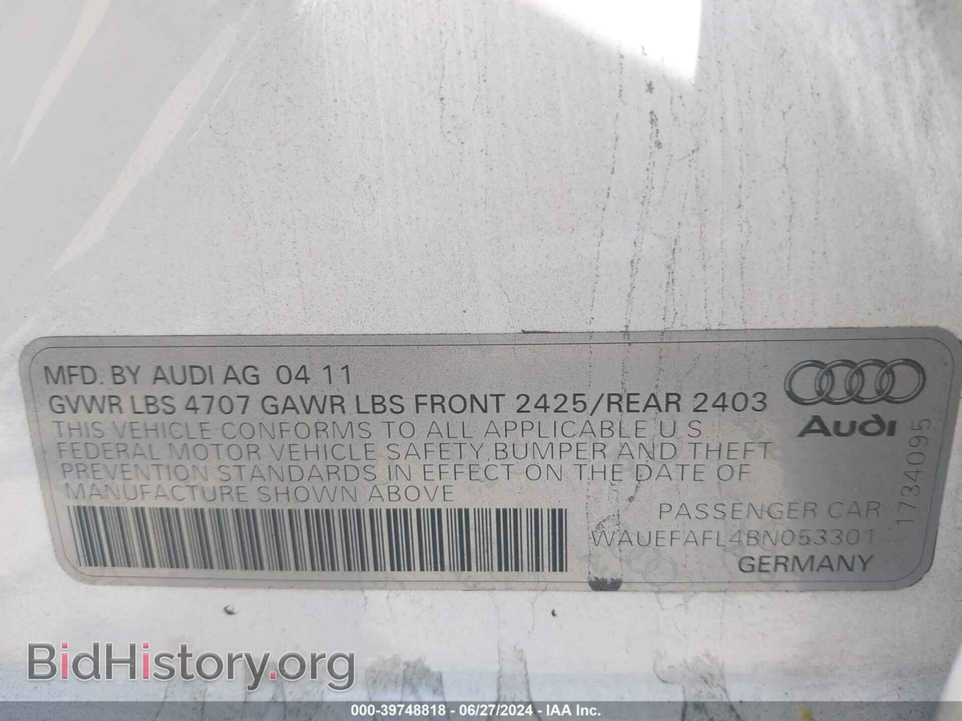 2011 AUDI A4 - VIN: WAUEFAFL4BN053301 - Фото 9