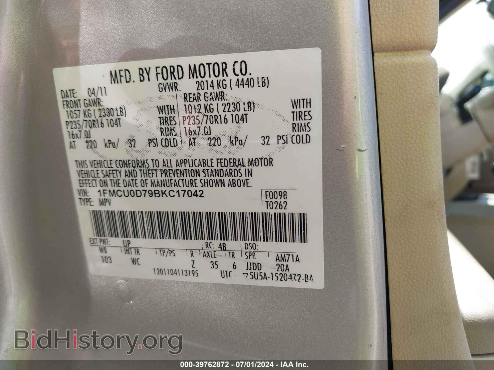 2011 FORD ESCAPE - VIN: 1FMCU0D79BKC17042 - Photo 9