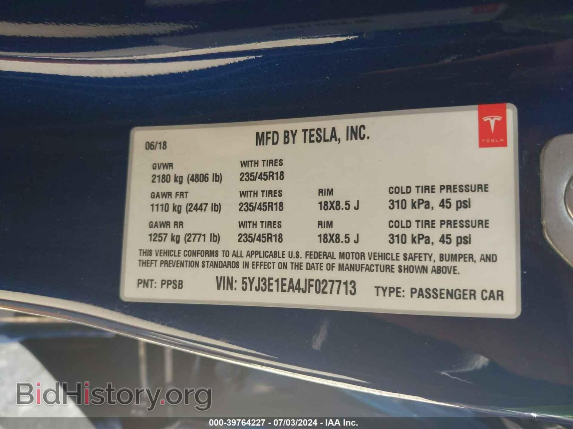 2018 TESLA MODEL 3 - VIN: 5YJ3E1EA4JF027713 - Фото 9