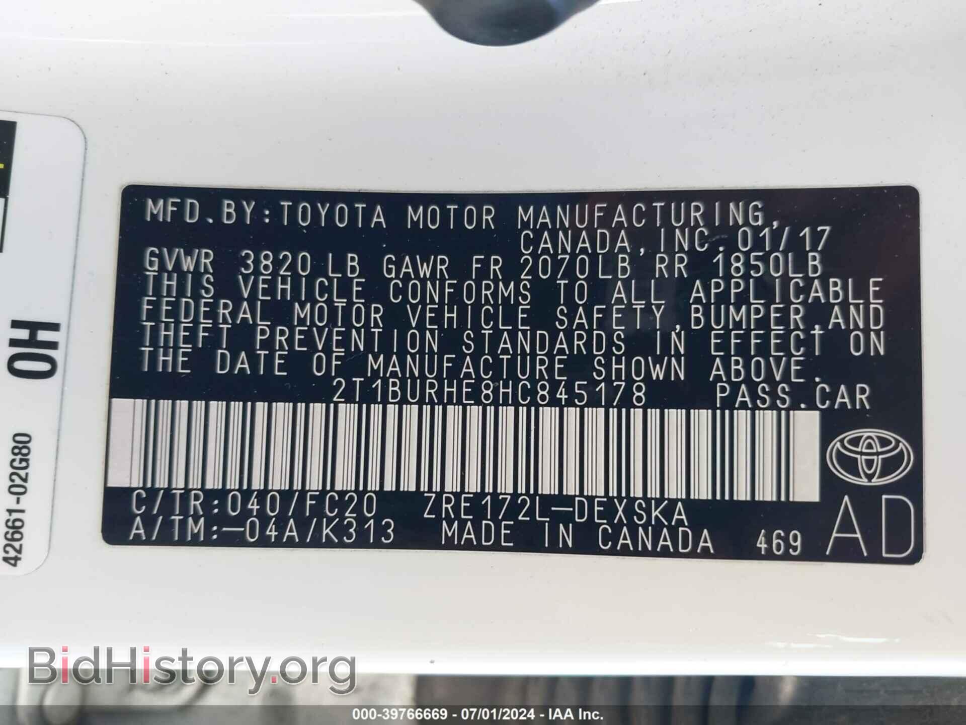 2017 TOYOTA COROLLA - VIN: 2T1BURHE8HC845178 - Фото 9
