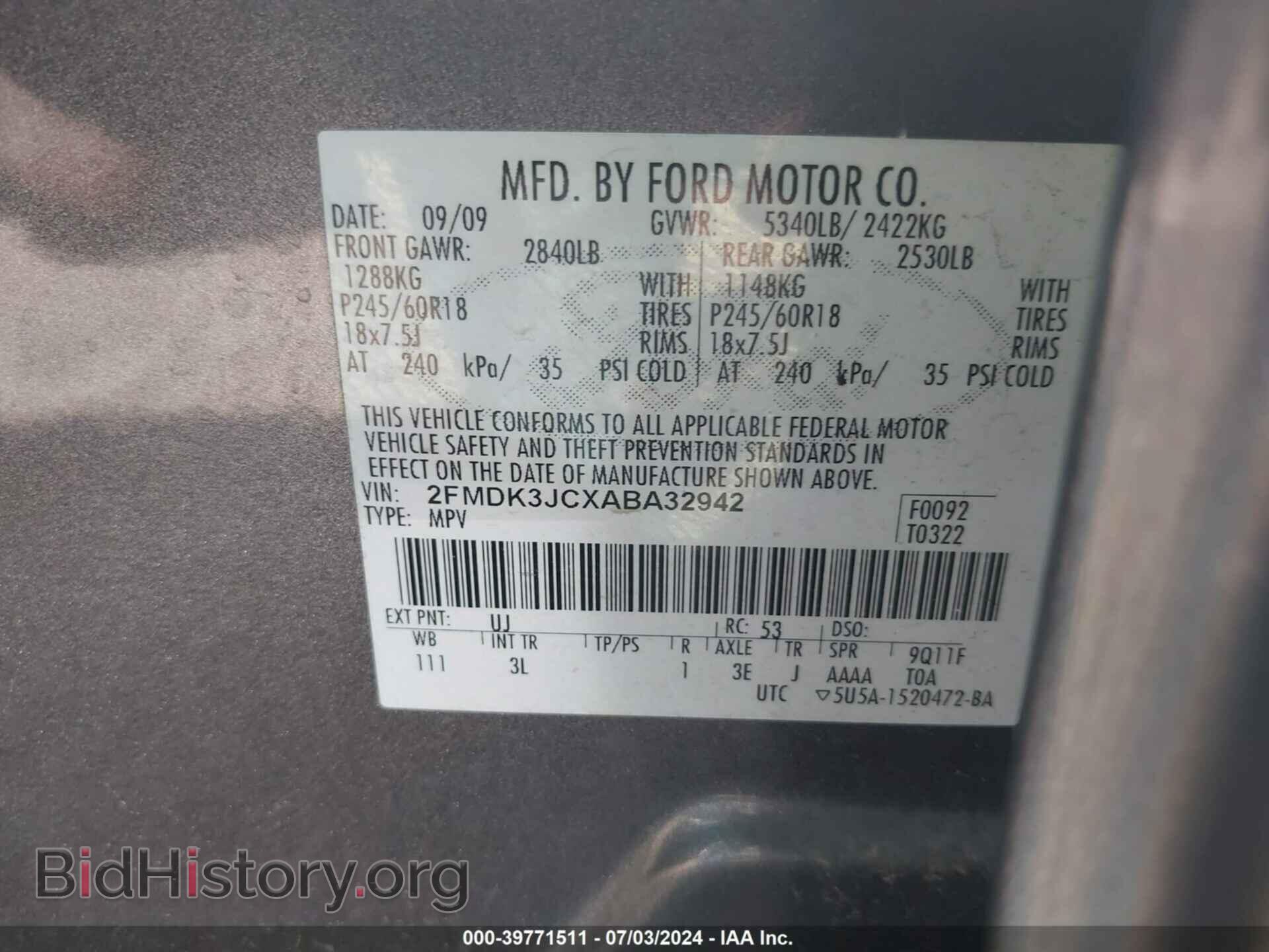 2010 FORD EDGE - VIN: 2FMDK3JCXABA32942 - Photo 9