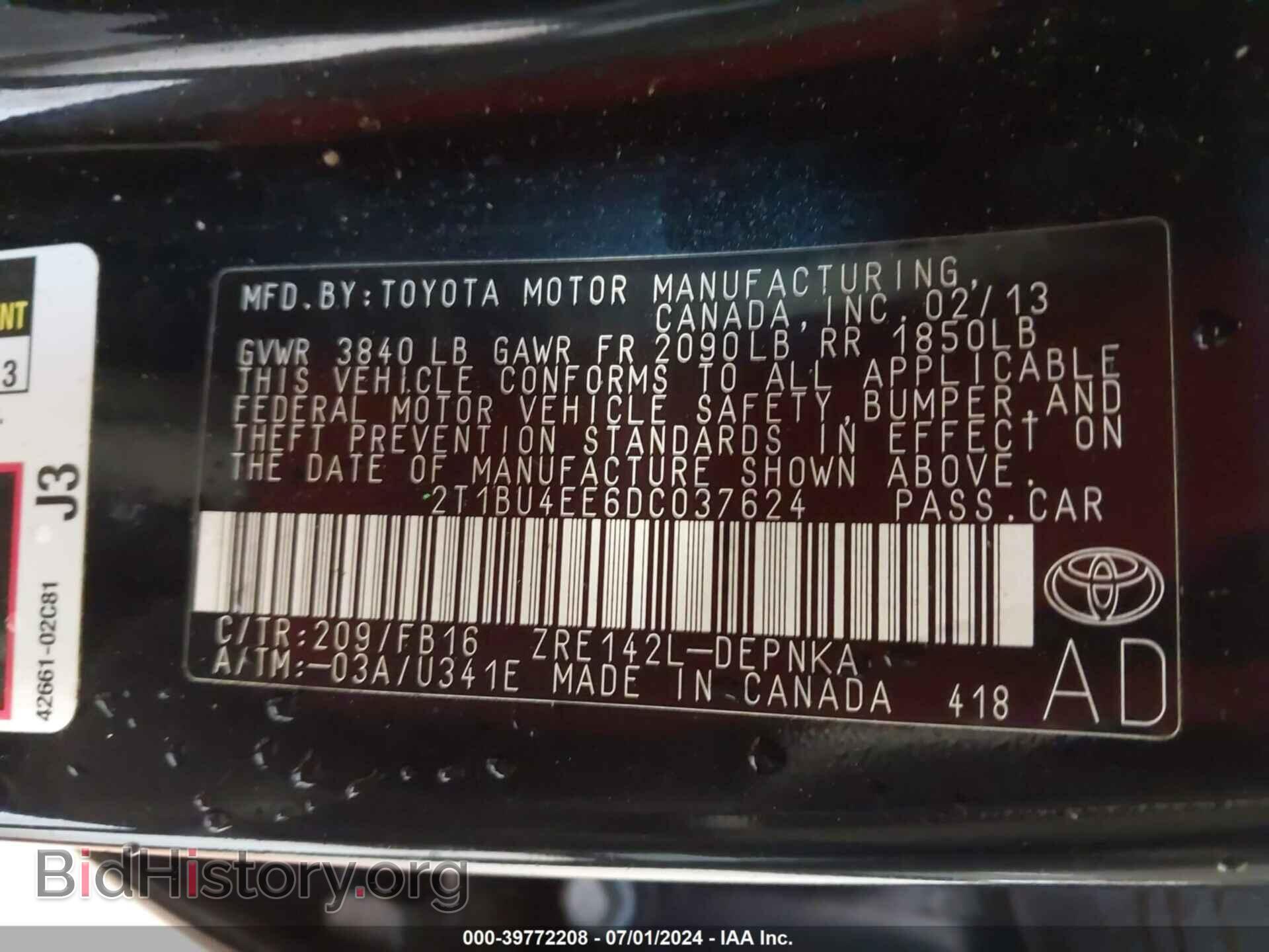 2013 TOYOTA COROLLA - VIN: 2T1BU4EE6DC037624 - Фото 9
