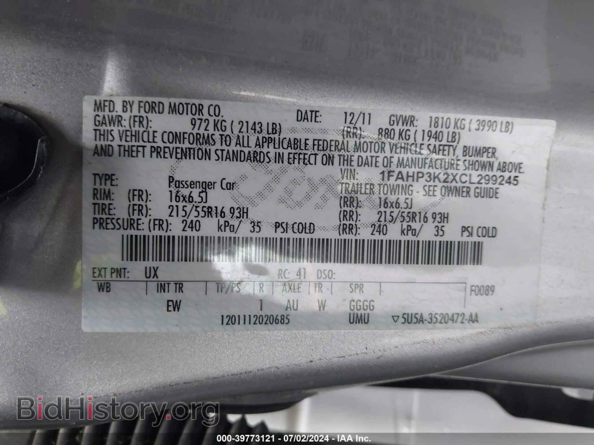 2012 FORD FOCUS - VIN: 1FAHP3K2XCL299245 - Photo 9