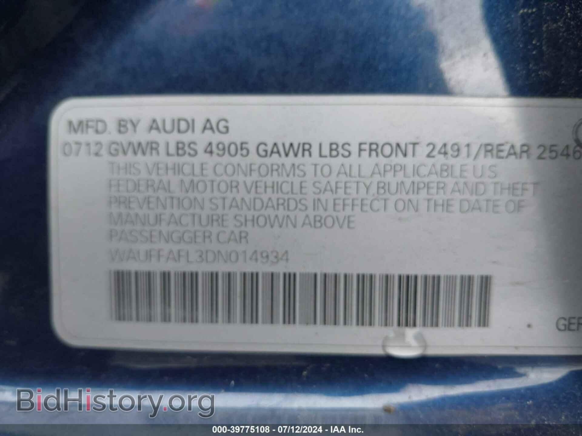 2013 AUDI A4 - VIN: WAUFFAFL3DN014934 - Фото 9