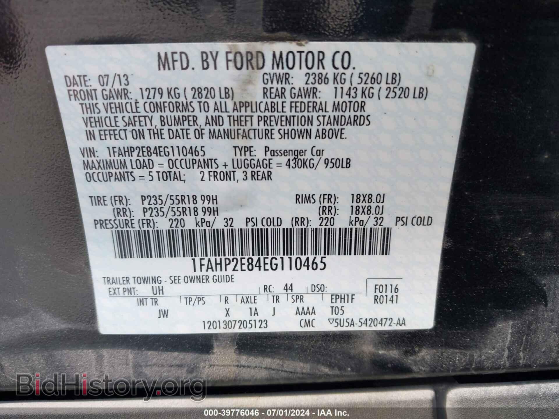 2014 FORD TAURUS - VIN: 1FAHP2E84EG110465 - Фото 9