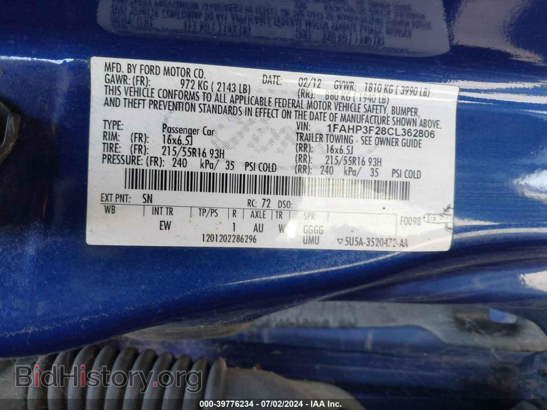 2012 FORD FOCUS - VIN: 1FAHP3F28CL362806 - Фото 9