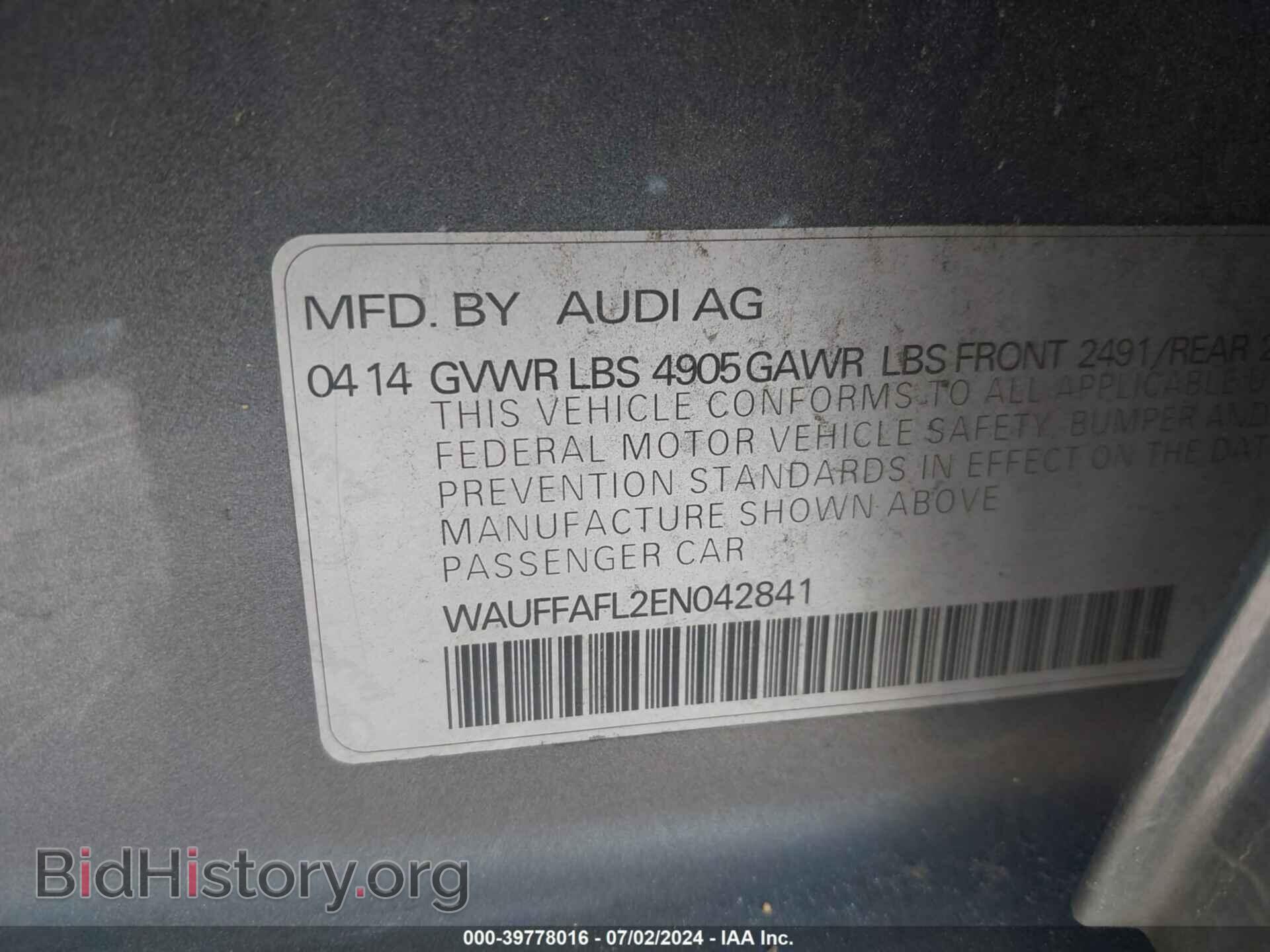 2014 AUDI A4 - VIN: WAUFFAFL2EN042841 - Фото 9