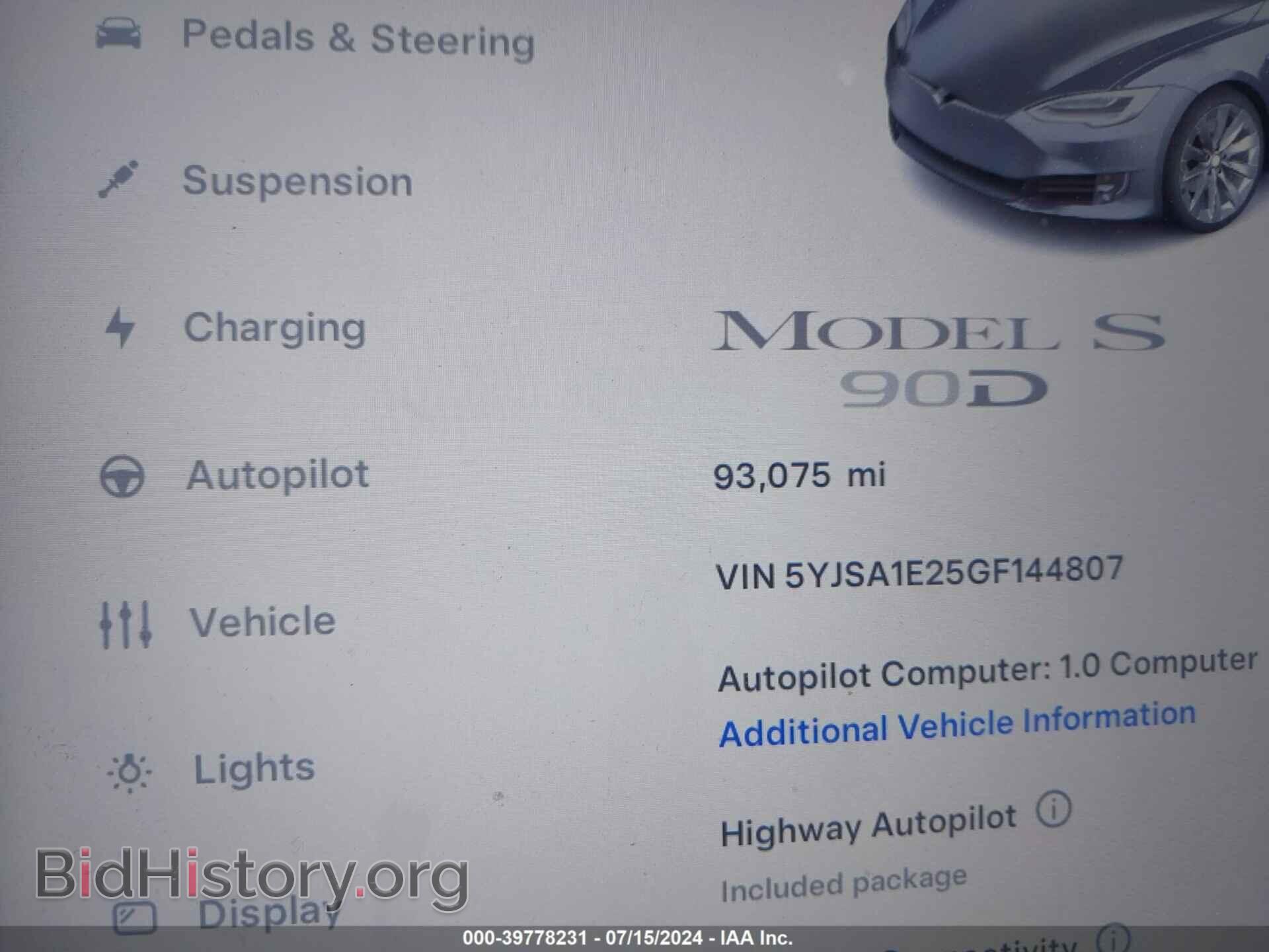 2016 TESLA MODEL S - VIN: 5YJSA1E25GF144807 - Photo 16