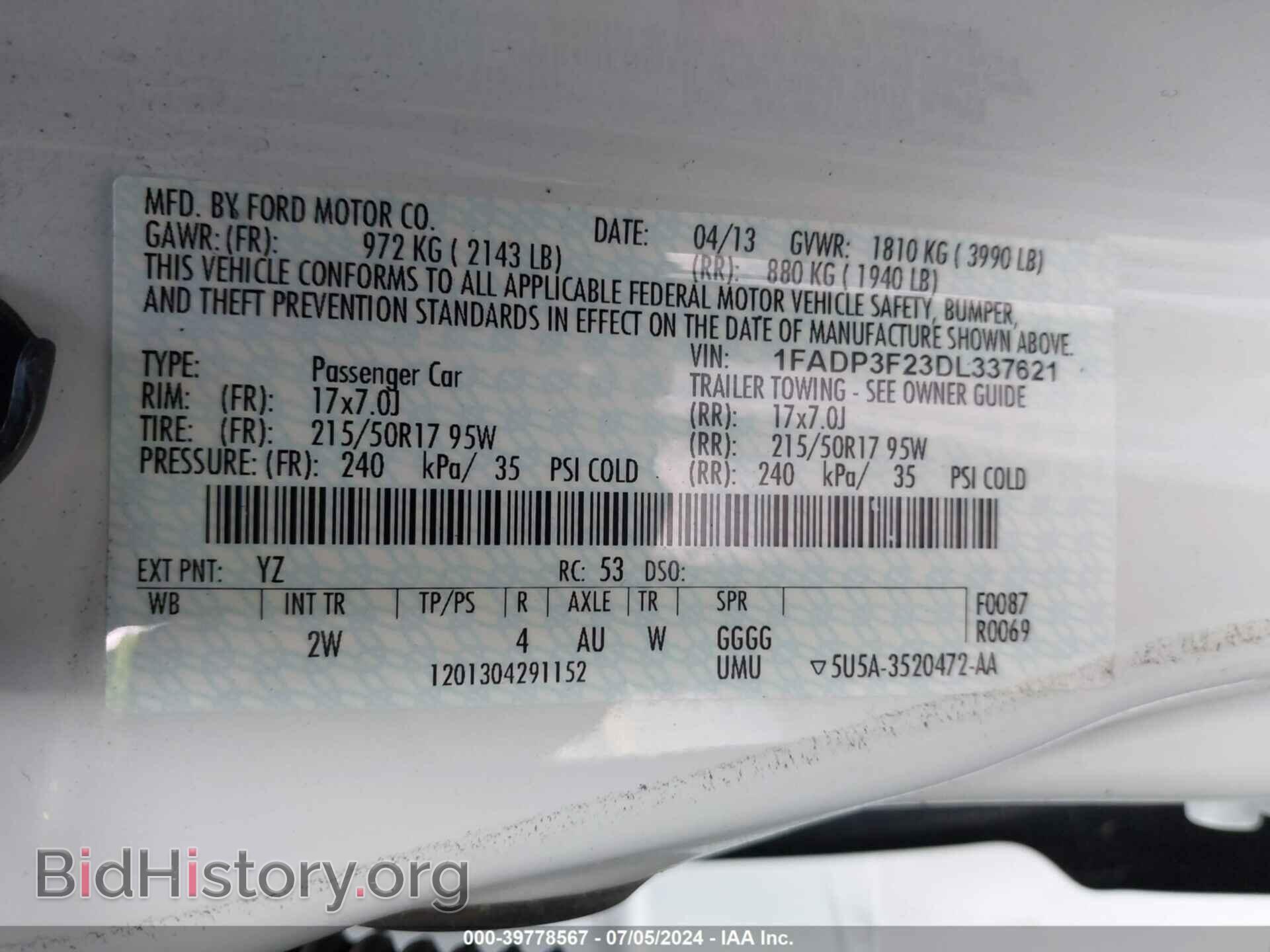 2013 FORD FOCUS - VIN: 1FADP3F23DL337621 - Фото 9