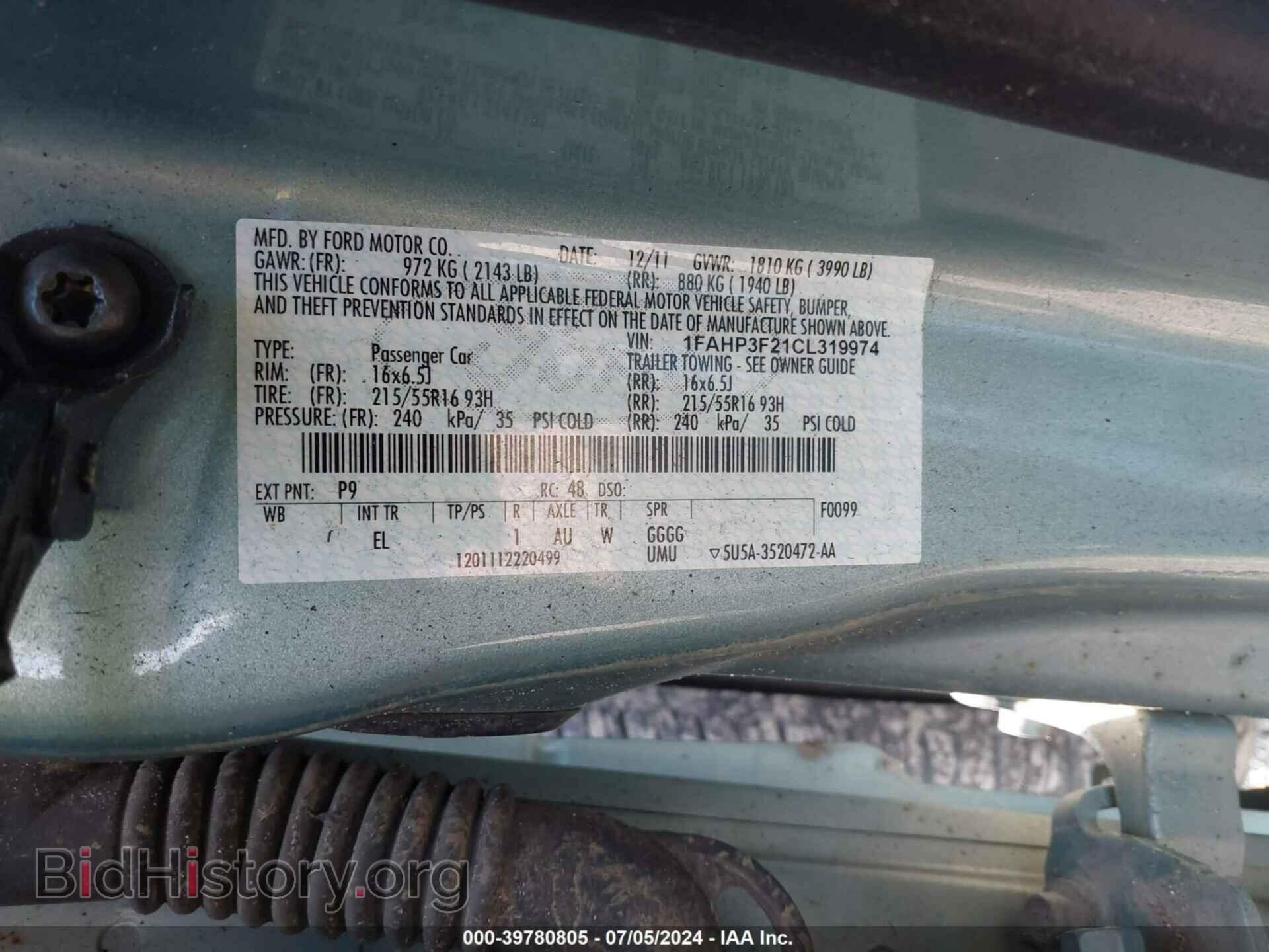 2012 FORD FOCUS - VIN: 1FAHP3F21CL319974 - Фото 9