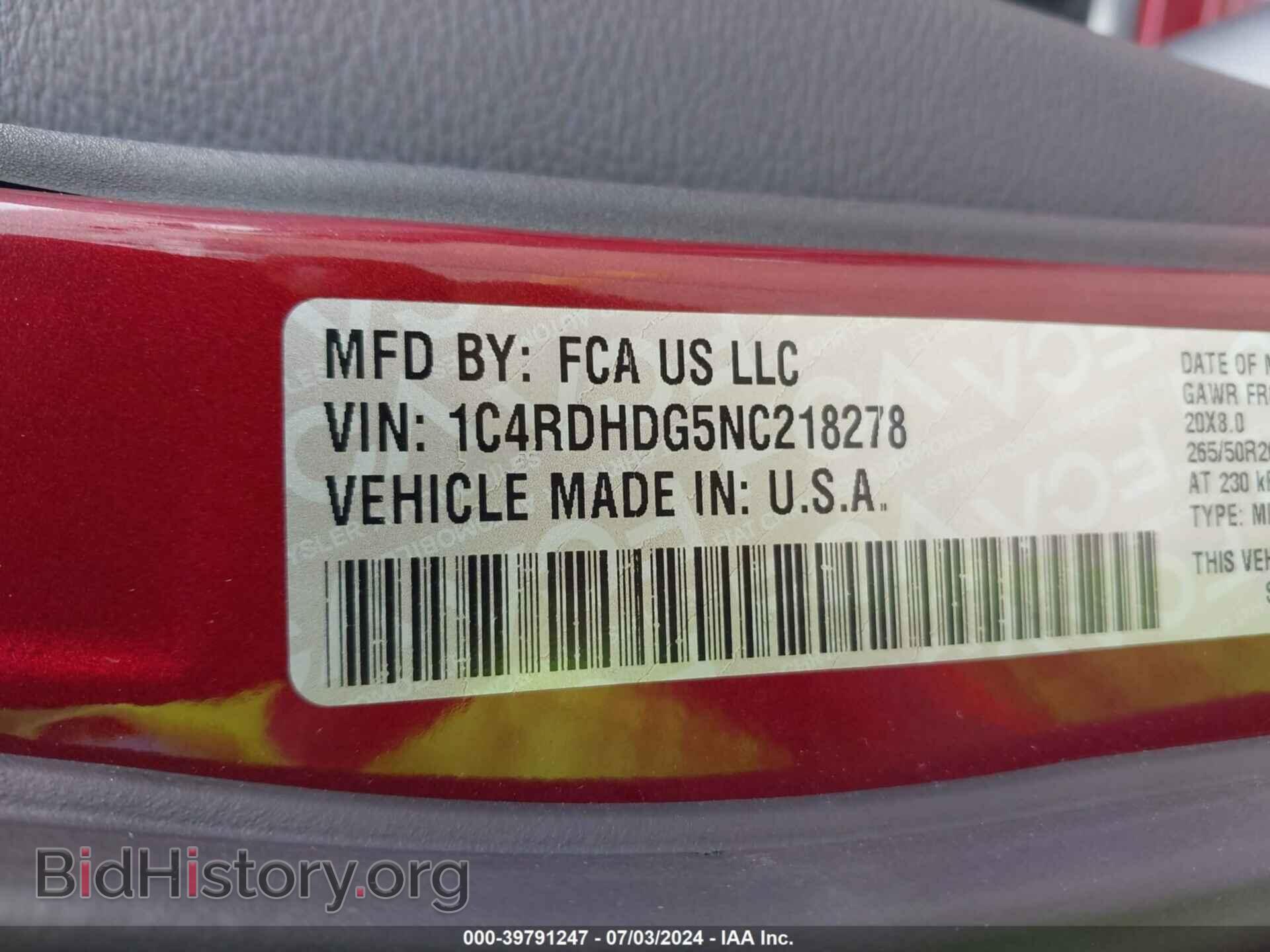 2022 DODGE DURANGO - VIN: 1C4RDHDG5NC218278 - Фото 9