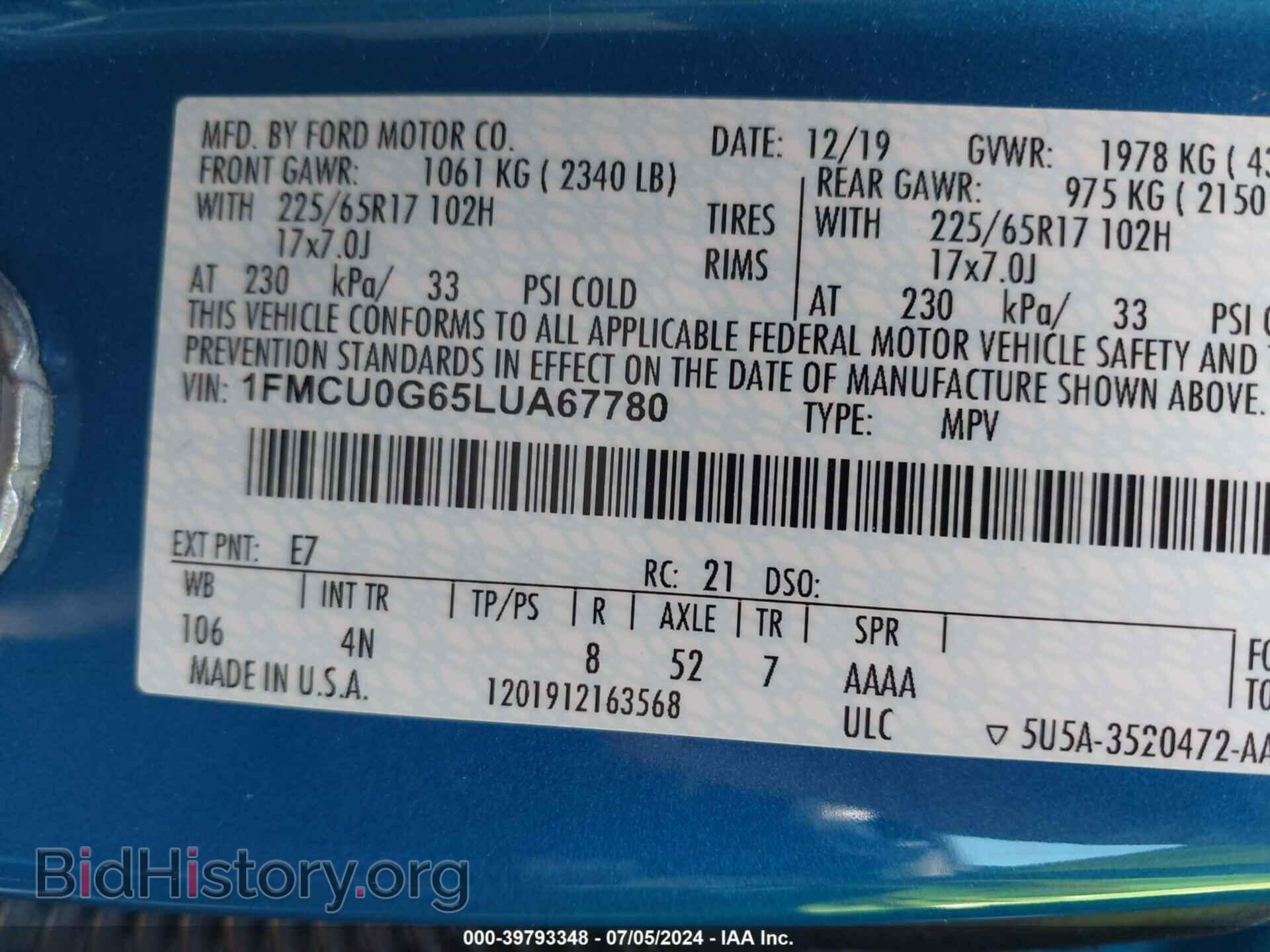 2020 FORD ESCAPE - VIN: 1FMCU0G65LUA67780 - Photo 9