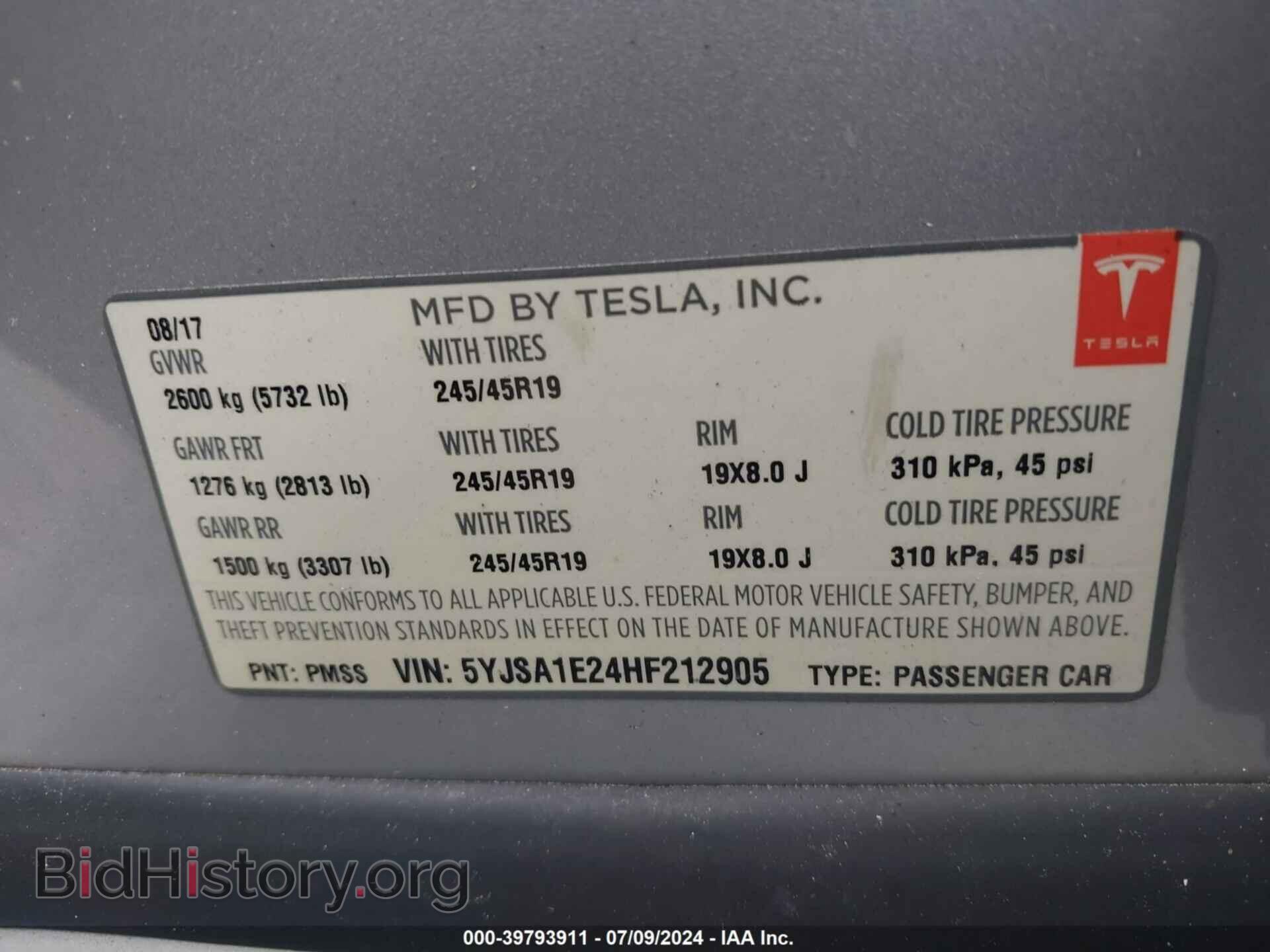 2017 TESLA MODEL S - VIN: 5YJSA1E24HF212905 - Photo 9