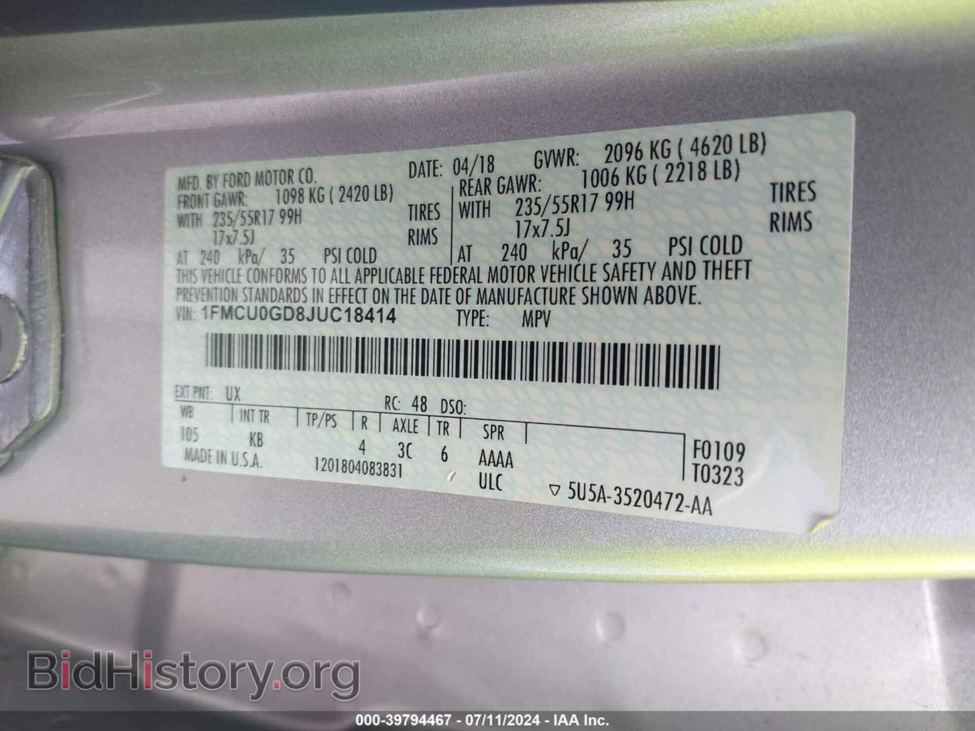 2018 FORD ESCAPE - VIN: 1FMCU0GD8JUC18414 - Фото 9