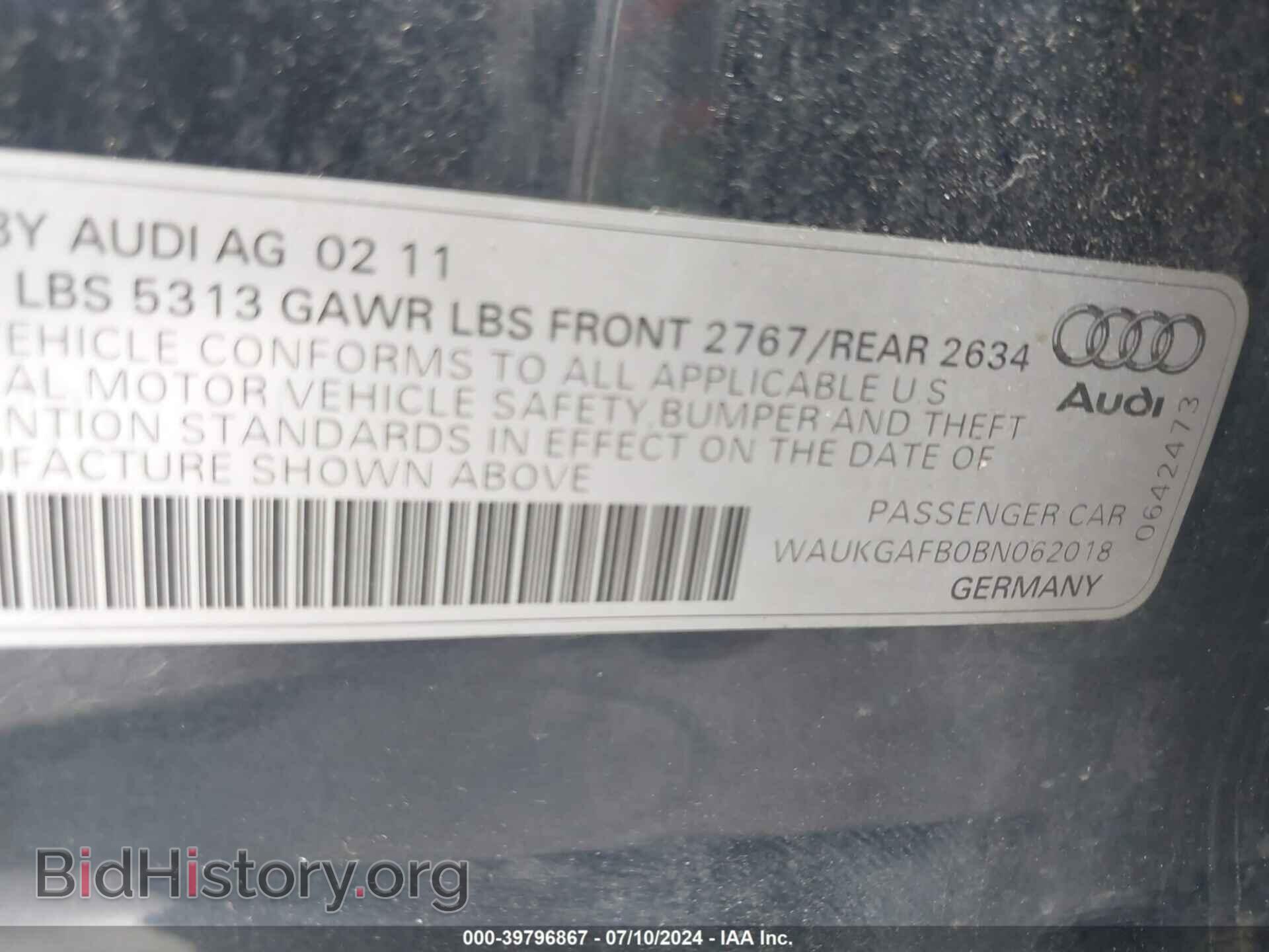 2011 AUDI A6 - VIN: WAUKGAFB0BN062018 - Фото 9