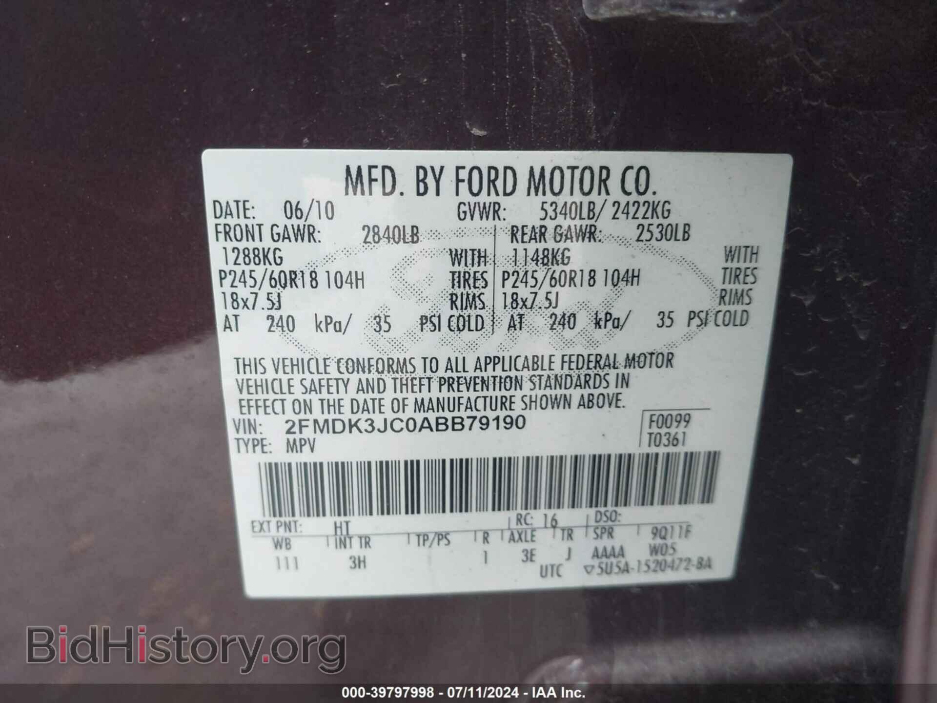 2010 FORD EDGE - VIN: 2FMDK3JC0ABB79190 - Photo 9