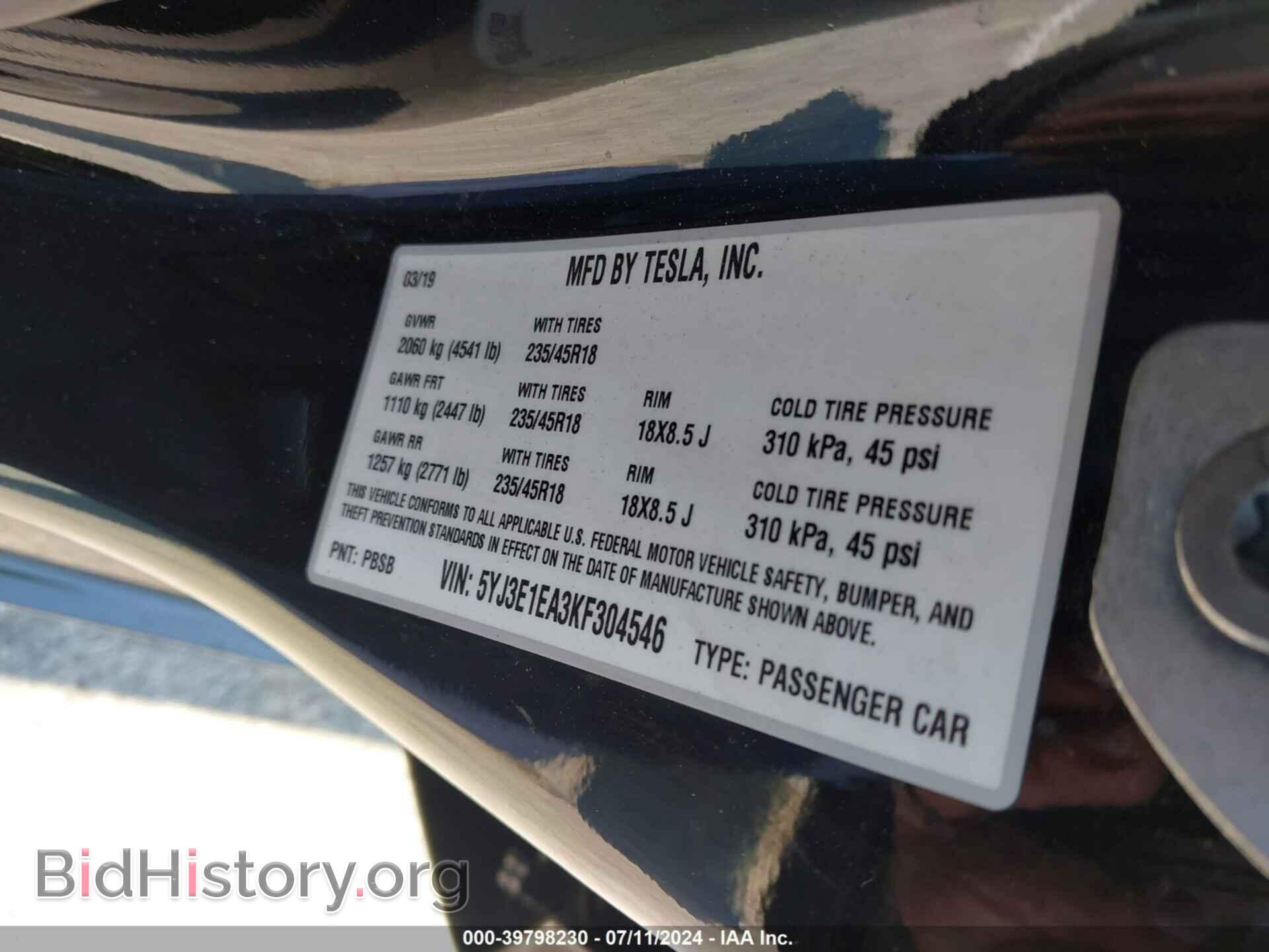 2019 TESLA MODEL 3 - VIN: 5YJ3E1EA3KF304546 - Фото 9