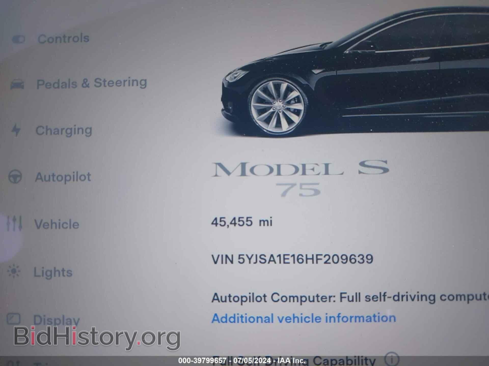 2017 TESLA MODEL S - VIN: 5YJSA1E16HF209639 - Фото 7