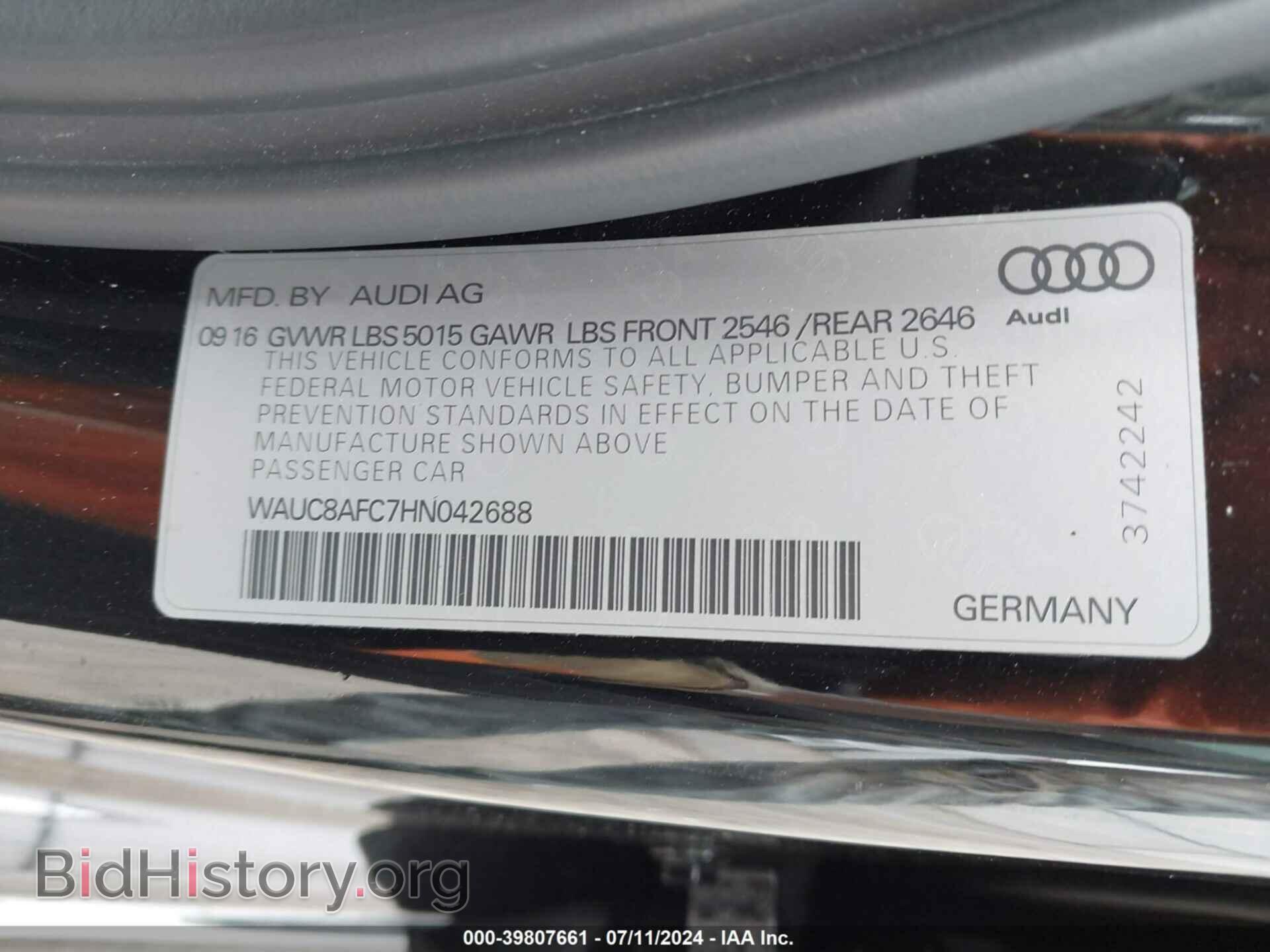2017 AUDI A6 - VIN: WAUC8AFC7HN042688 - Фото 9