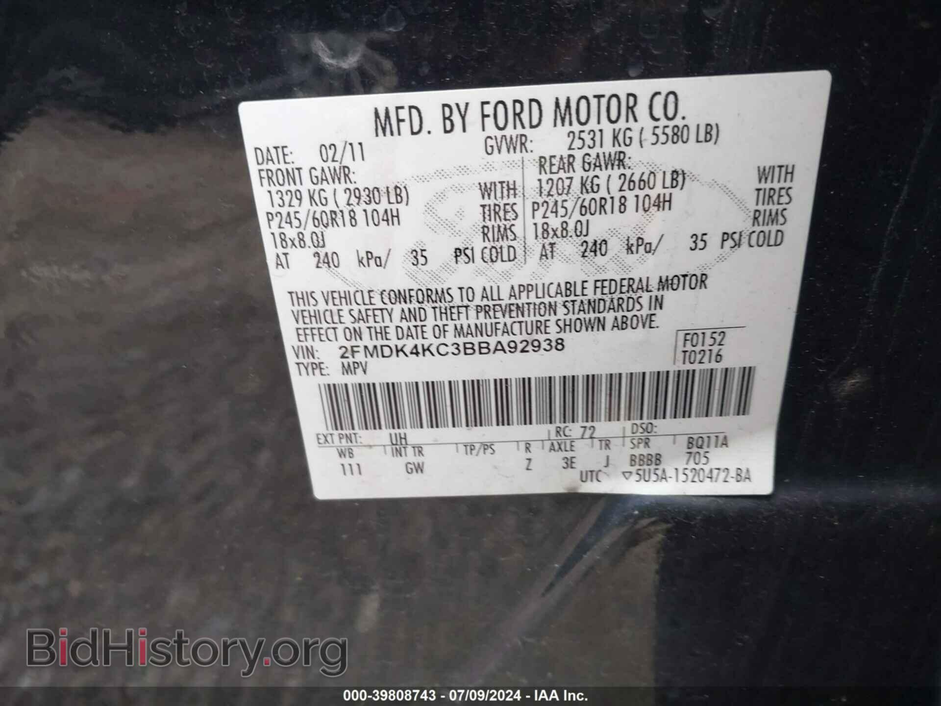 2011 FORD EDGE - VIN: 2FMDK4KC3BBA92938 - Photo 9